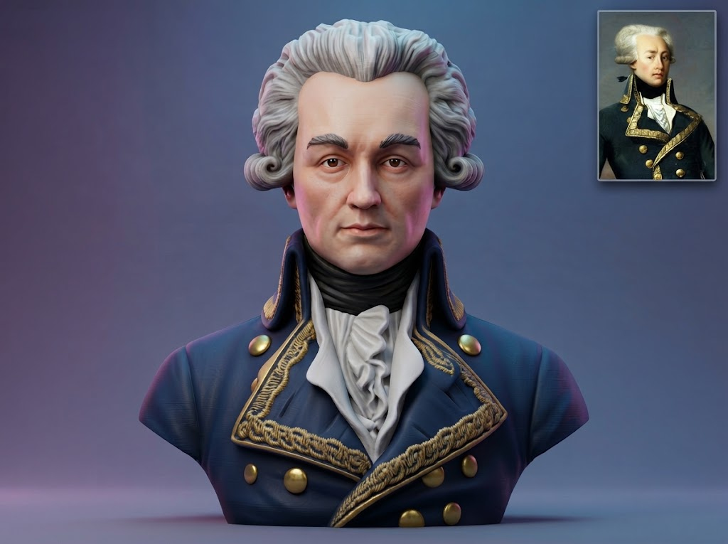 Marquis de Lafayette Historical Military Bust 3D Model