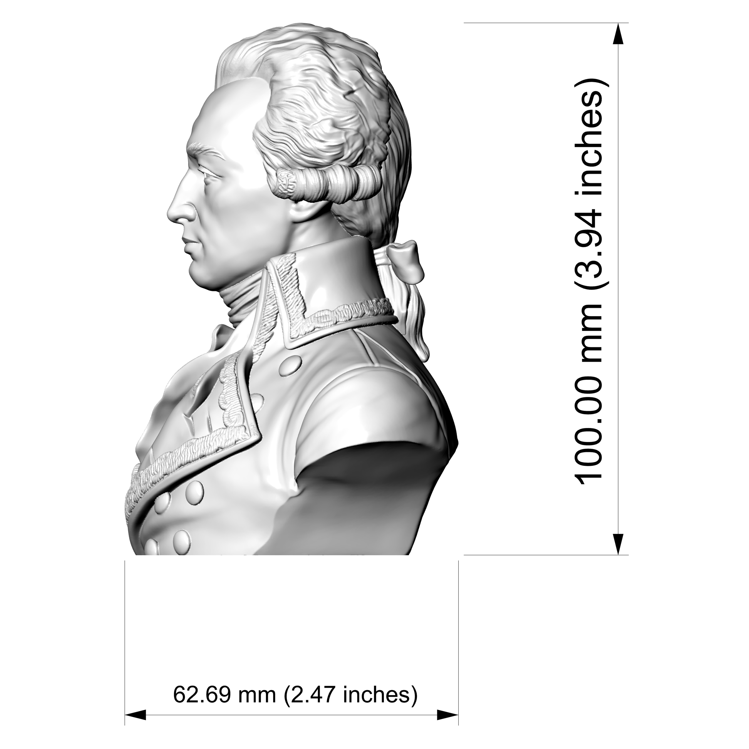 Marquis de Lafayette Historical Military Bust 3D Model