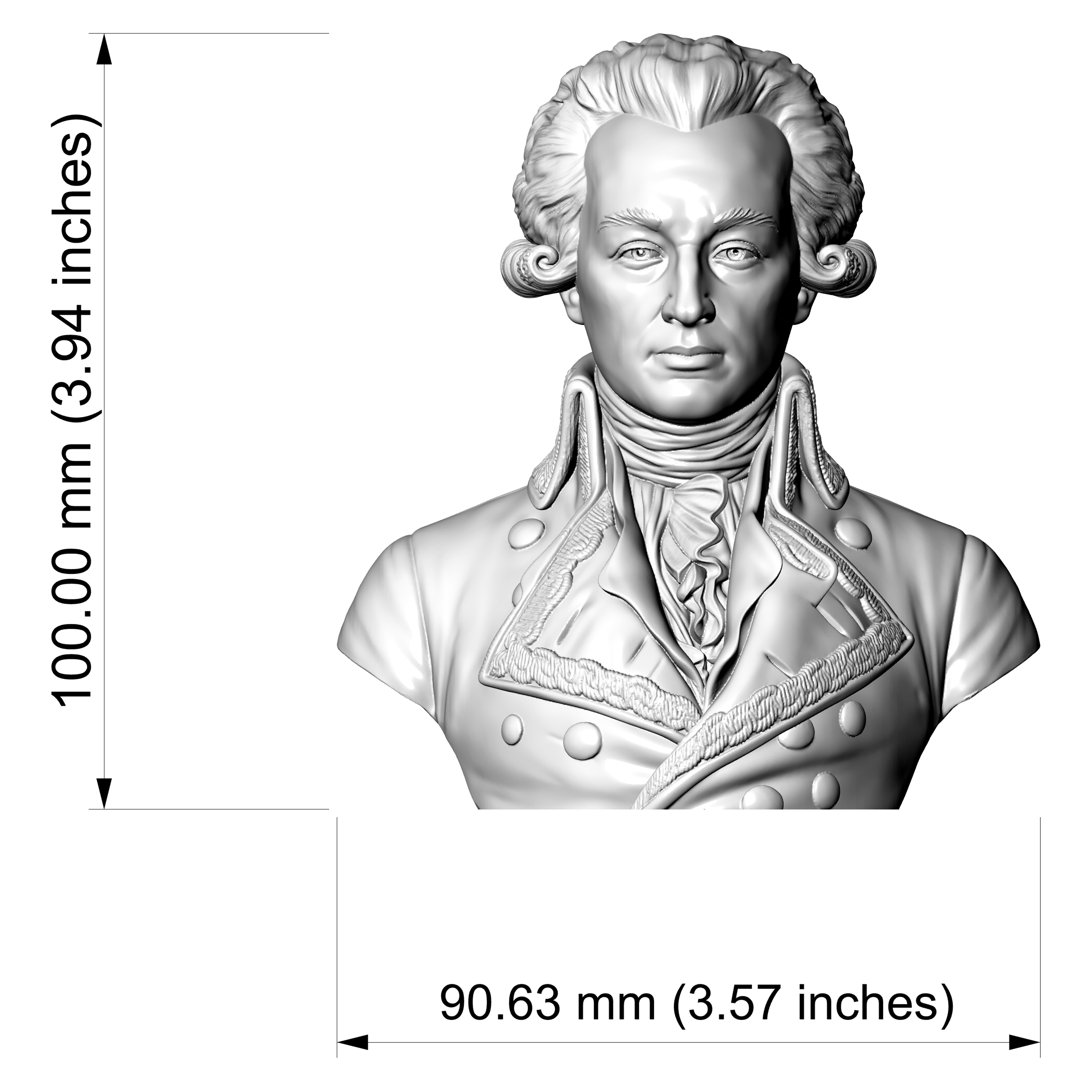 Marquis de Lafayette Historical Military Bust 3D Model