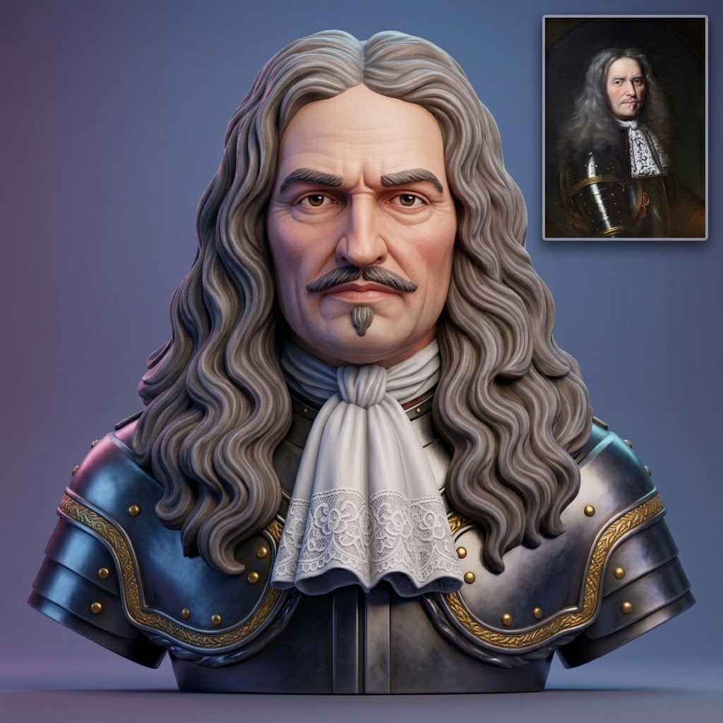 Marshal Turenne Henri de la Tour dAuvergne Historical Bust 3D Model