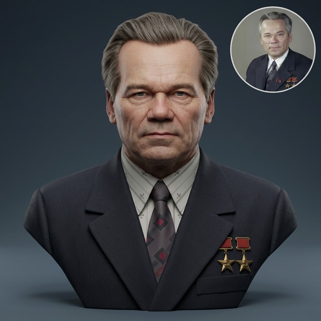 Mikhail Kalashnikov 3D Printable Bust 3D Model