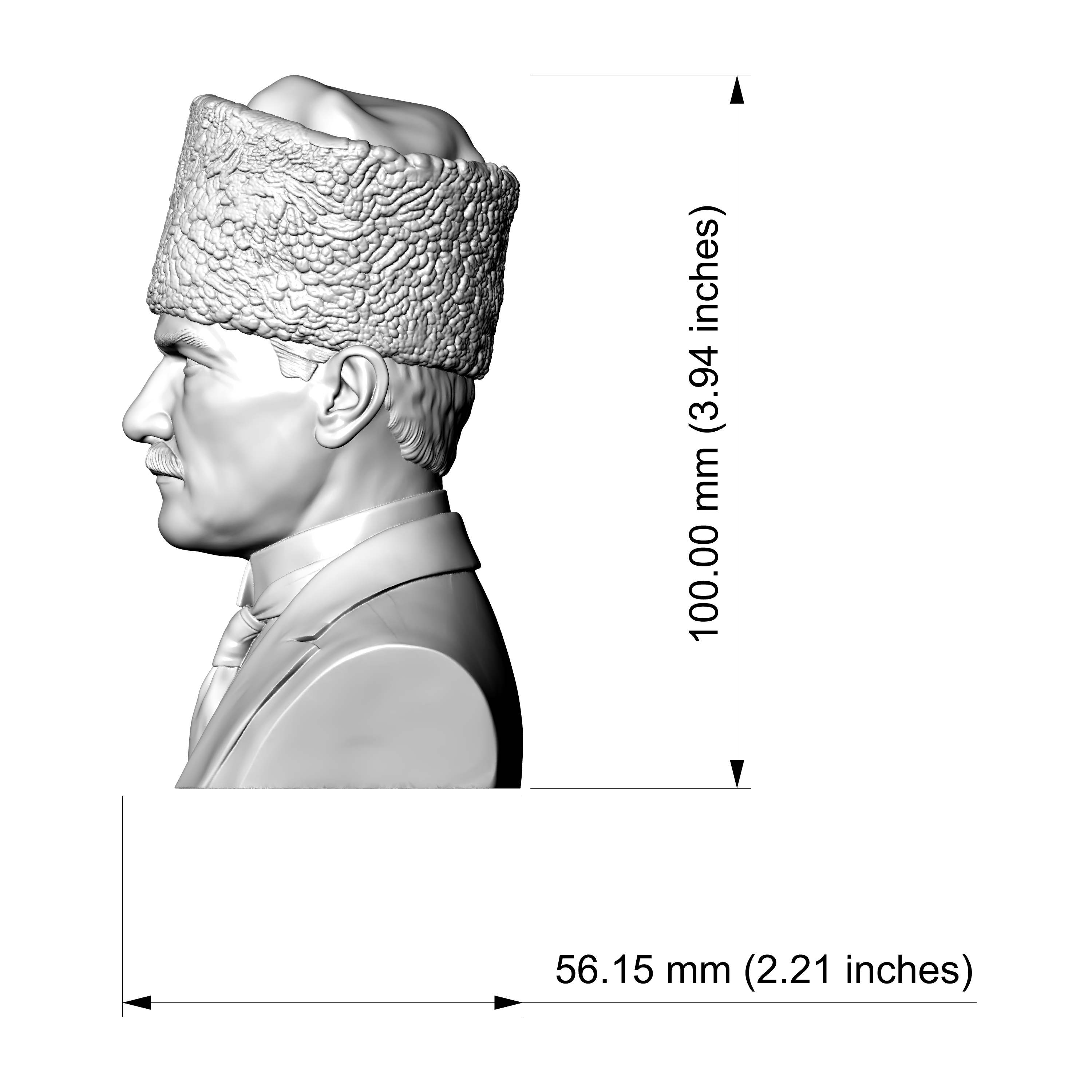 Mustafa Kemal Atatürk 3D Printable Bust 3D Model
