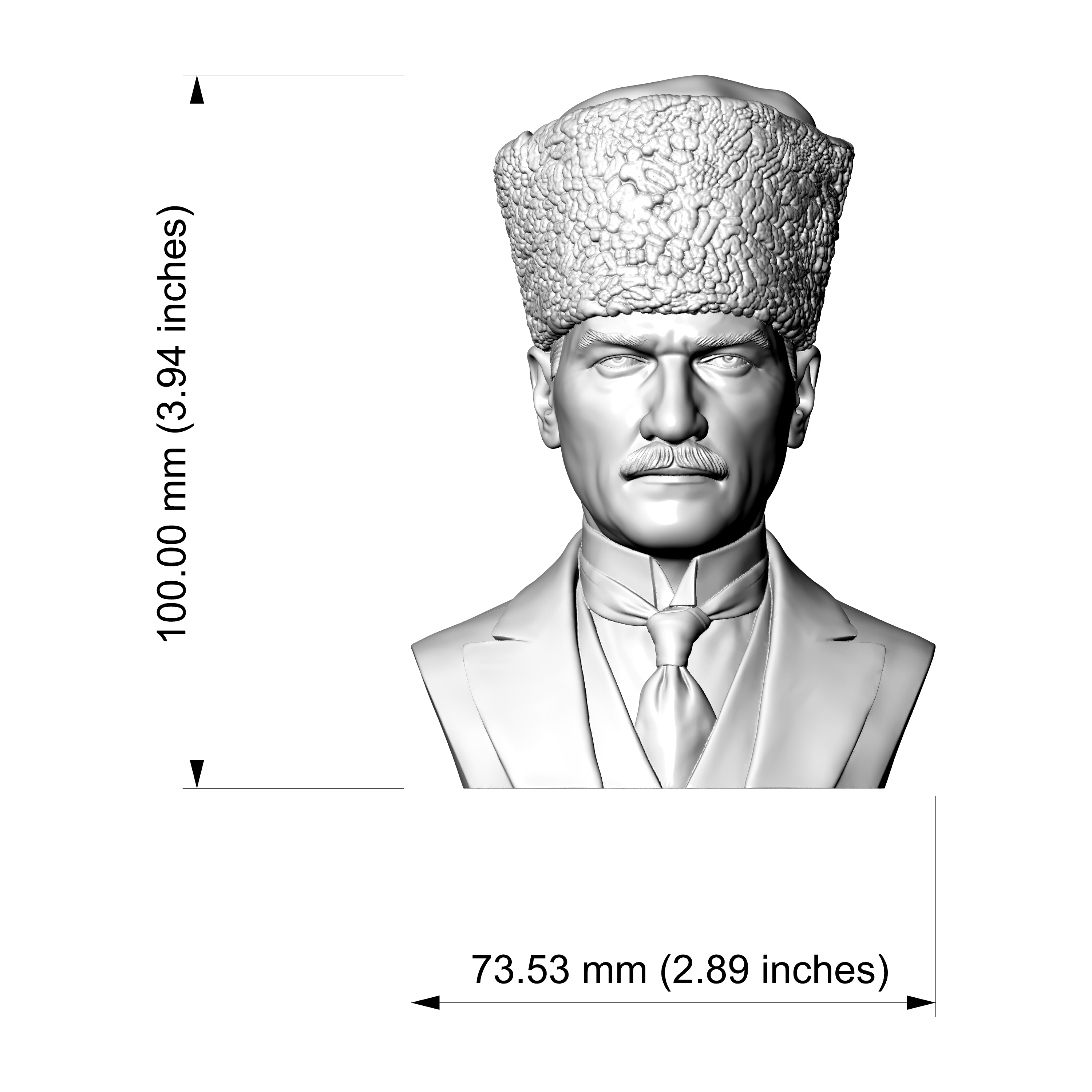 Mustafa Kemal Atat&uumlrk 3D Printable Bust 3D Model