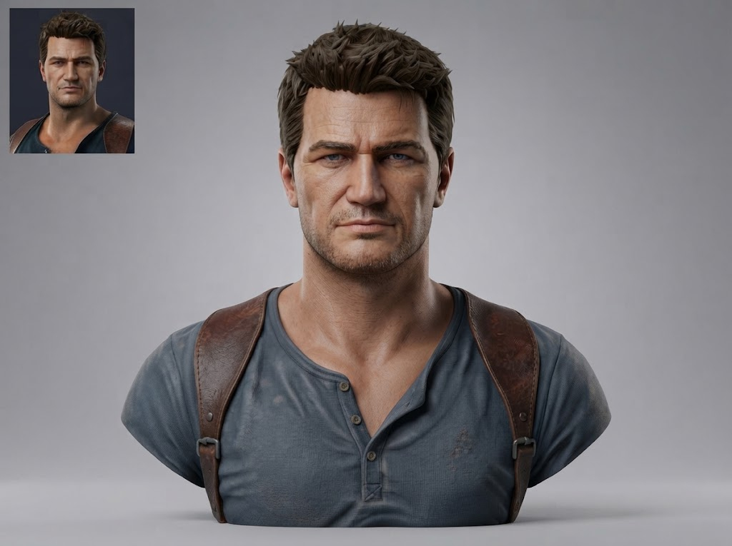 Nathan Drake Uncharted Character Bust 3D Model