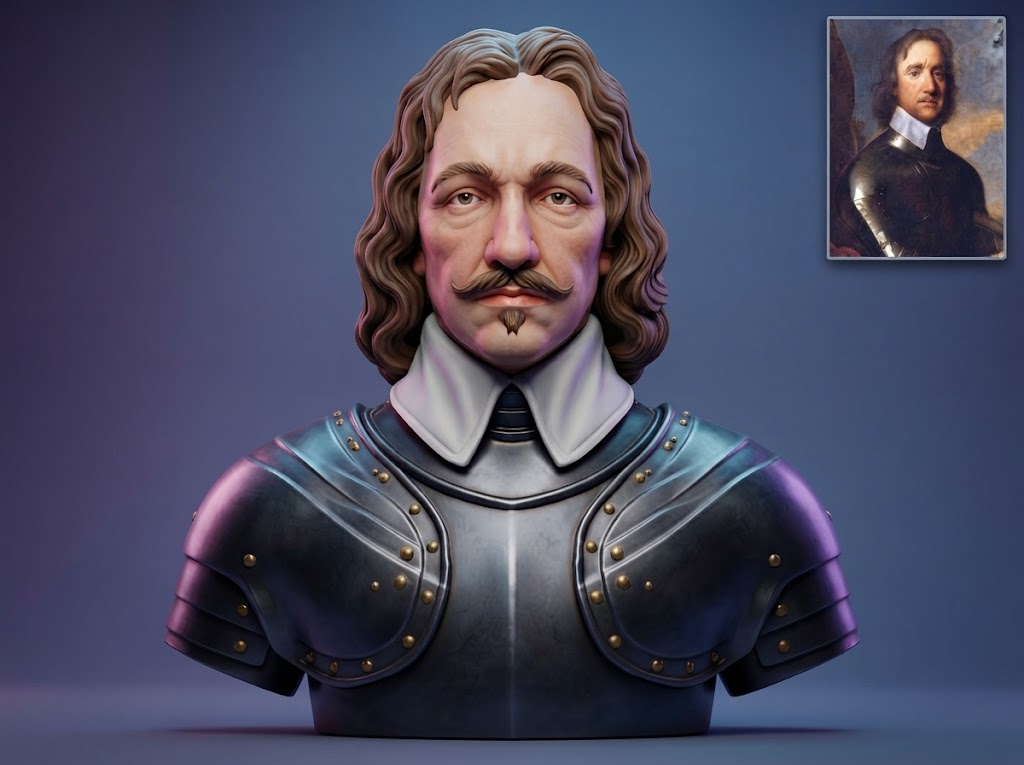 Oliver Cromwell Lord Protector Historical Bust 3D Model