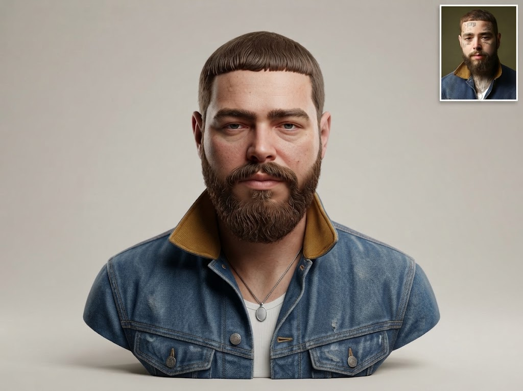 Post Malone 3D Printable Bust 3D Model