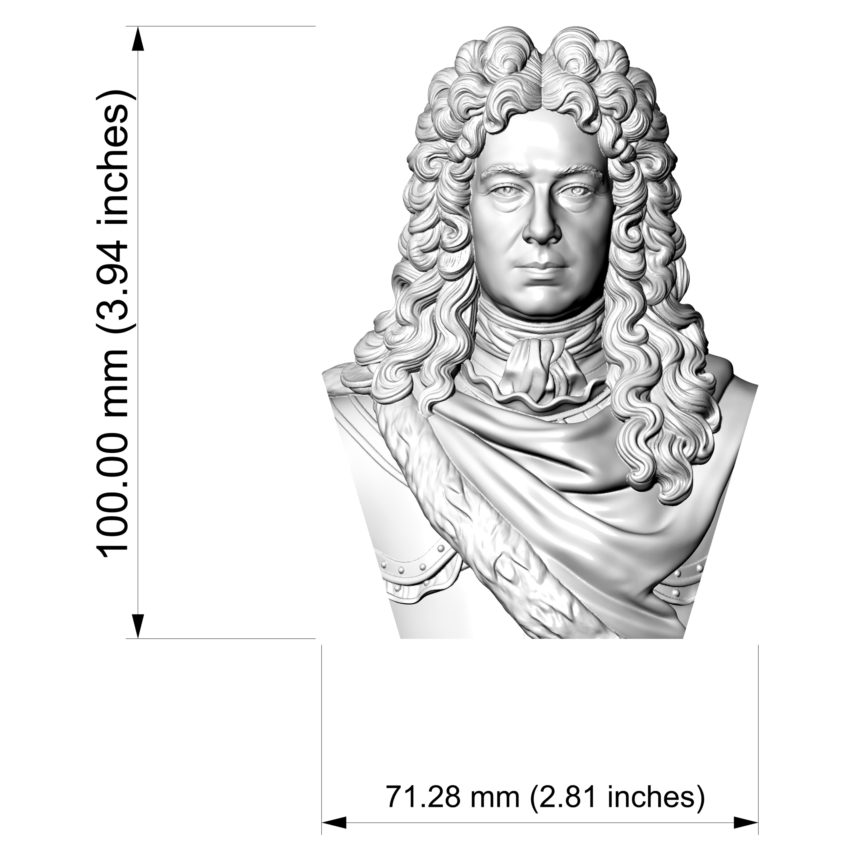 Prince Eugene of Savoy Historical Baroque Bust 3D Model
