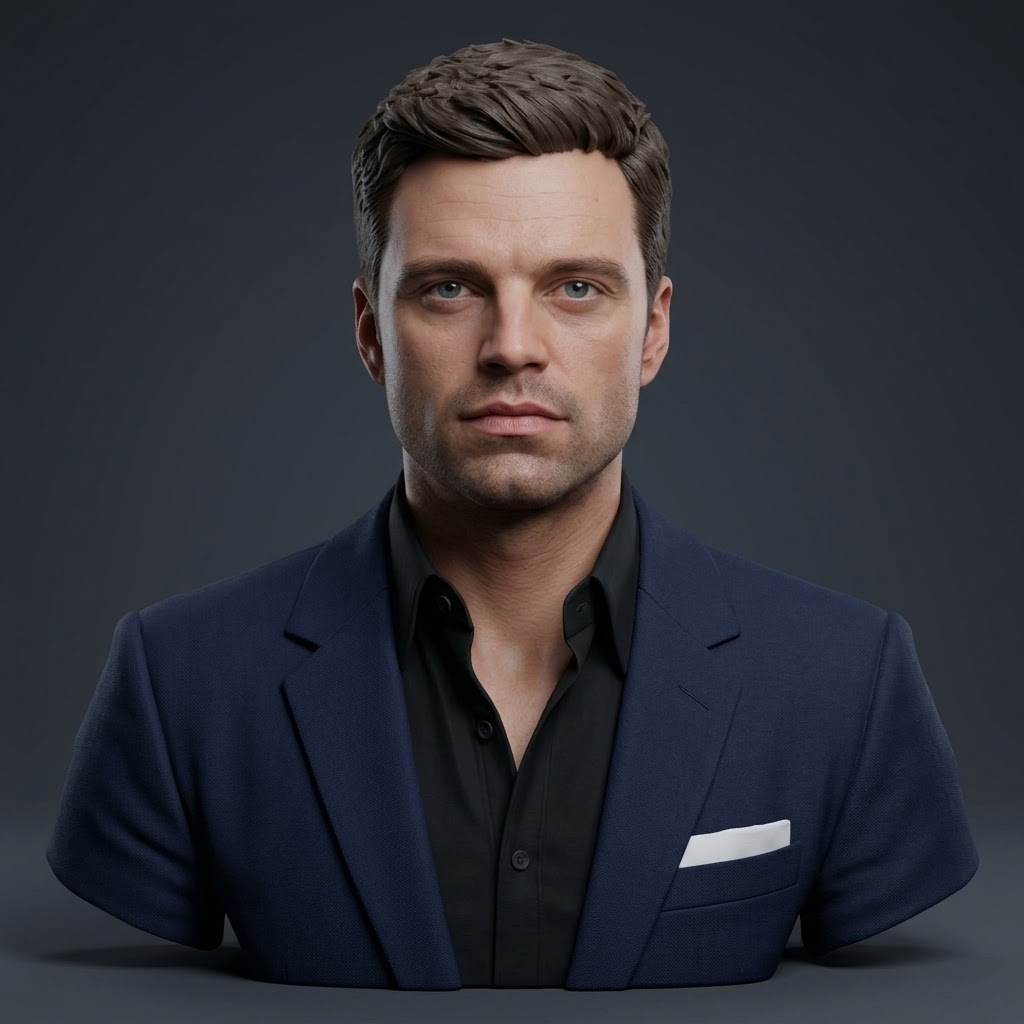 Sebastian Stan Bucky Barnes Suit 3D Printable Bust 3D Model