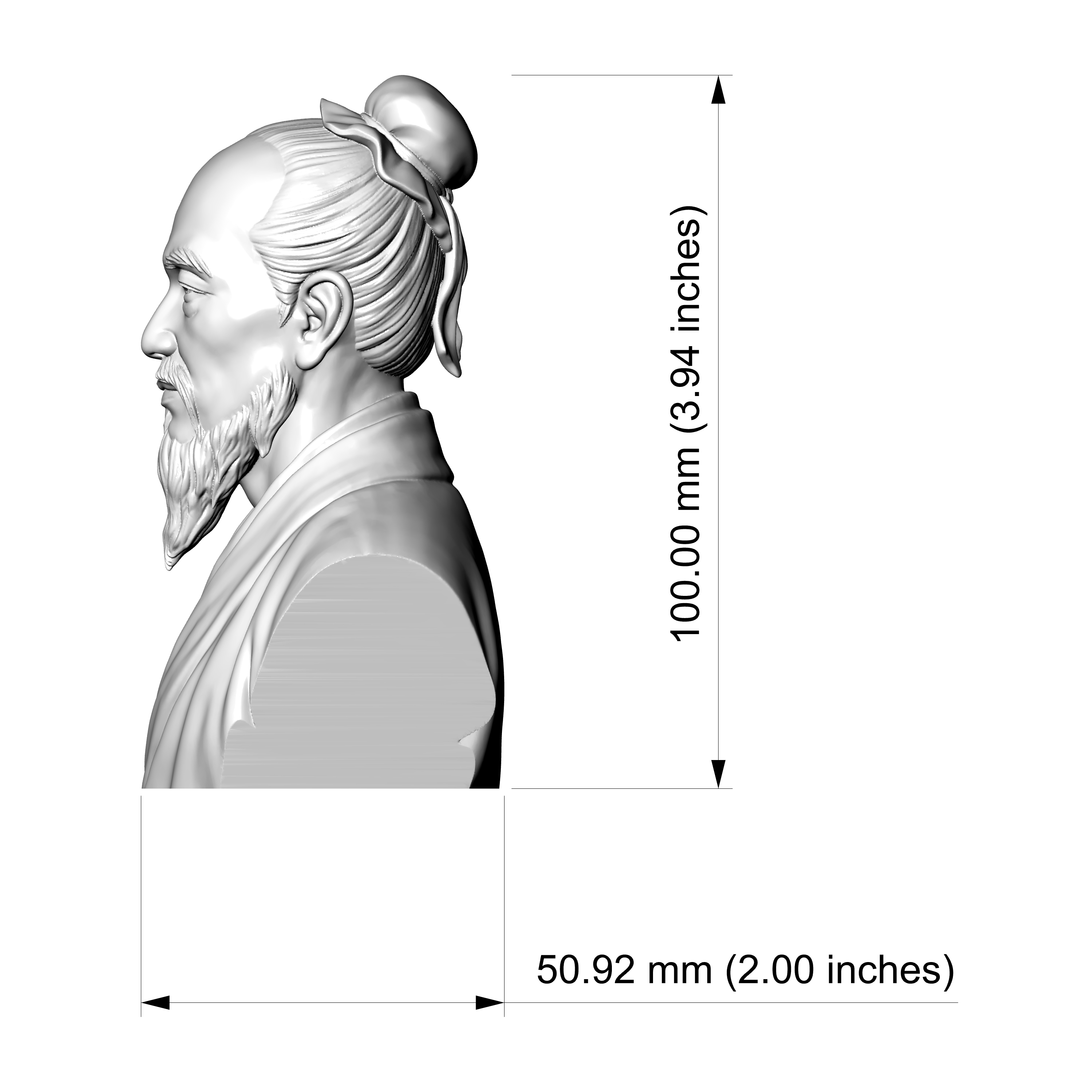 Sun Tzu 3D Printable Bust 3D Model