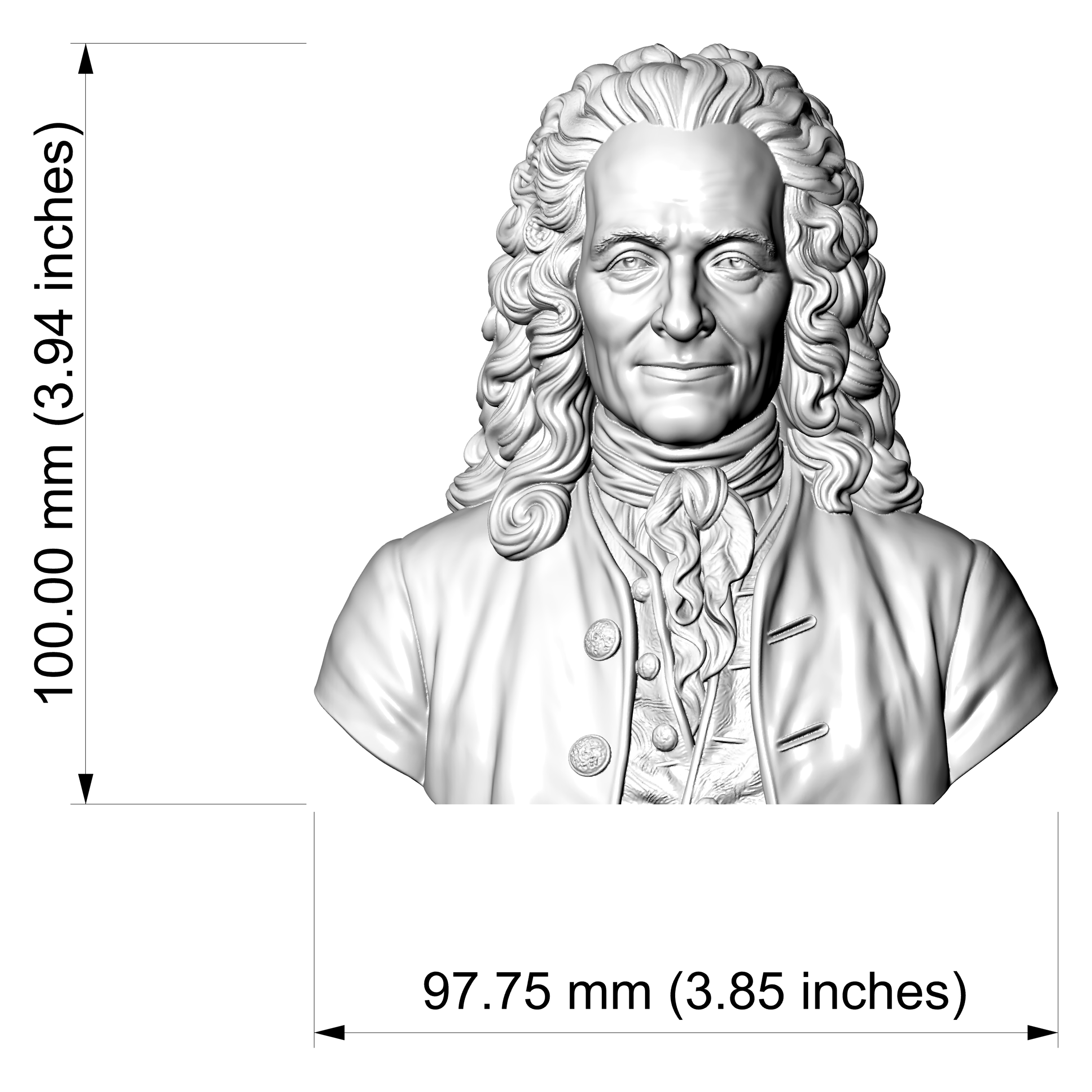 Voltaire Fran&ccedilois-Marie Arouet Bust 3D Printable 3D Model
