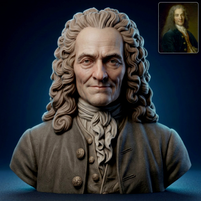 Voltaire Fran&ccedil;ois-Marie Arouet Bust 3D Printable