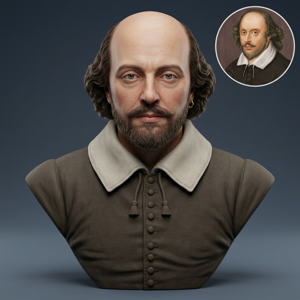 William Shakespeare 3D Printable Bust 3D Model