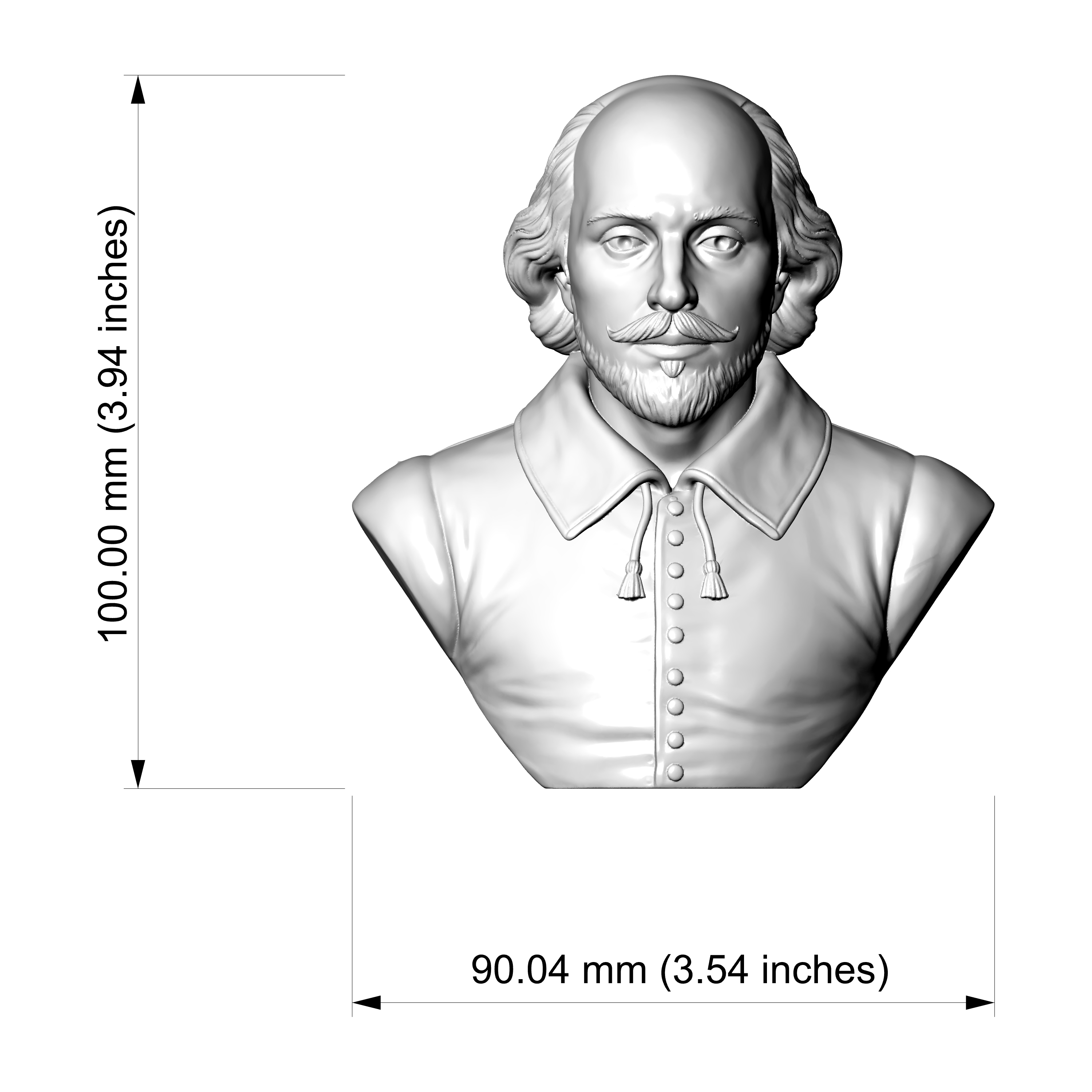 William Shakespeare 3D Printable Bust 3D Model