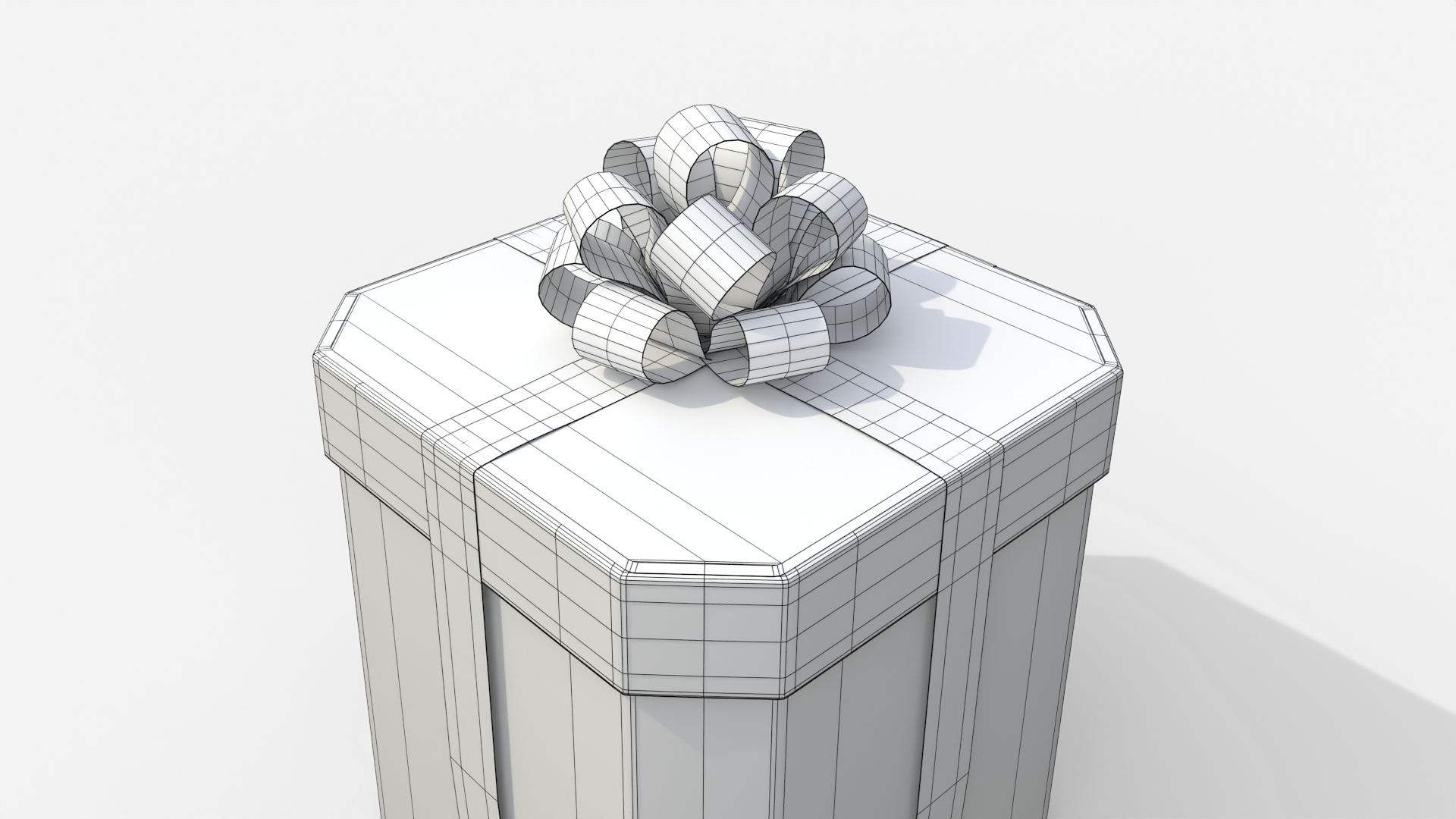 Gift Box - Beveled Edge with Tied Ribbon Rosette 3D Model