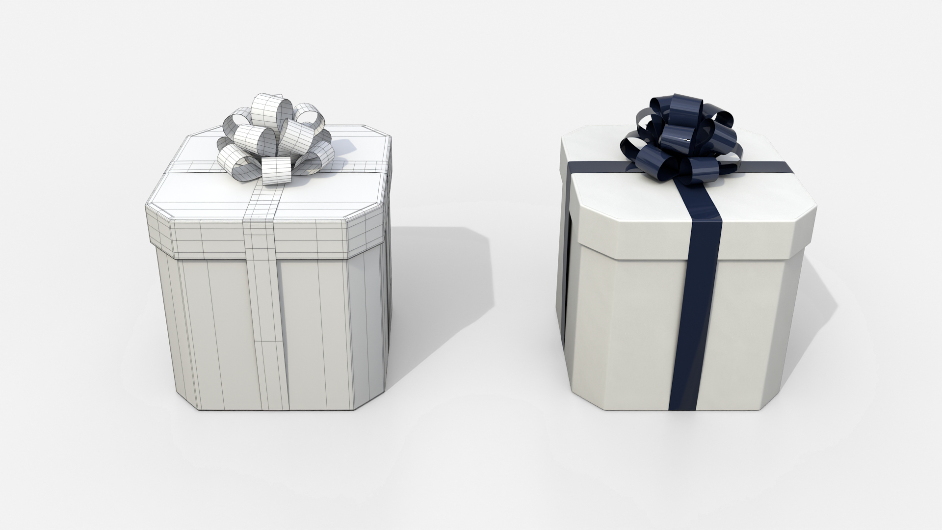 Gift Box - Beveled Edge with Tied Ribbon Rosette 3D Model