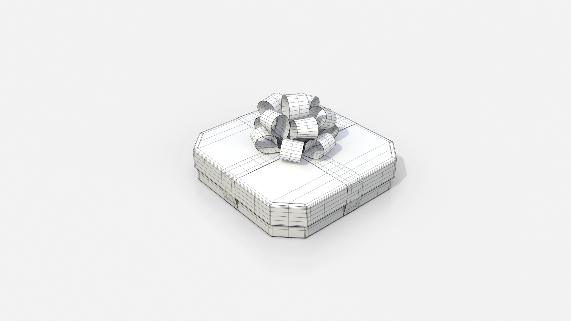 Gift Box - Flat Beveled Edge with Tied Ribbon Rosette 3D Model
