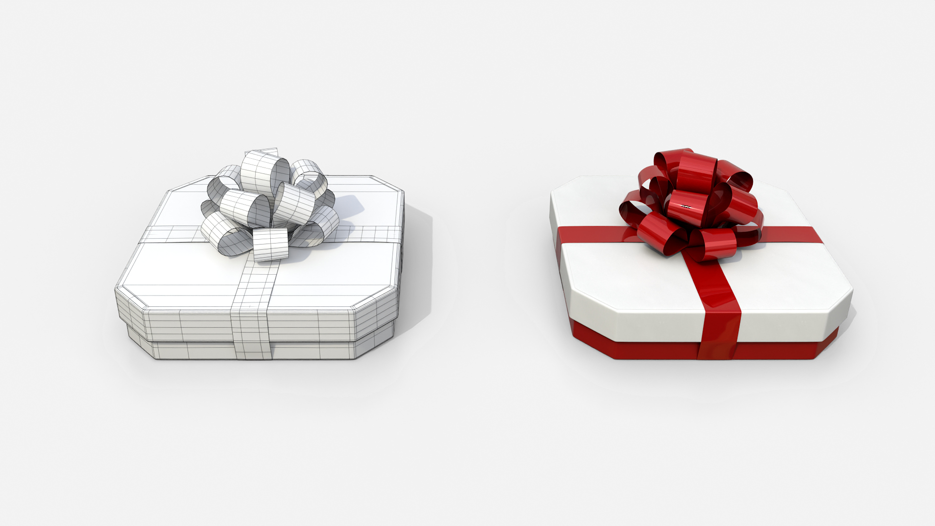 Gift Box - Flat Beveled Edge with Tied Ribbon Rosette 3D Model