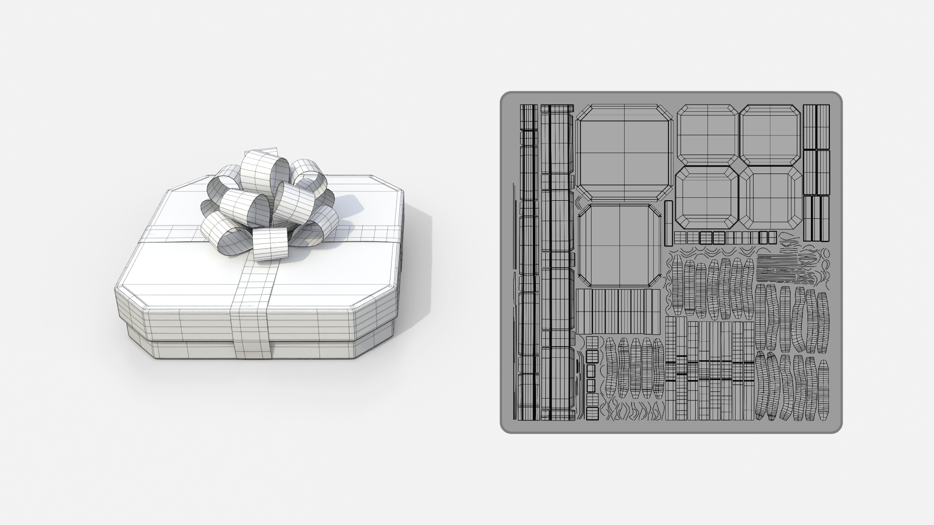 Gift Box - Flat Beveled Edge with Tied Ribbon Rosette 3D Model