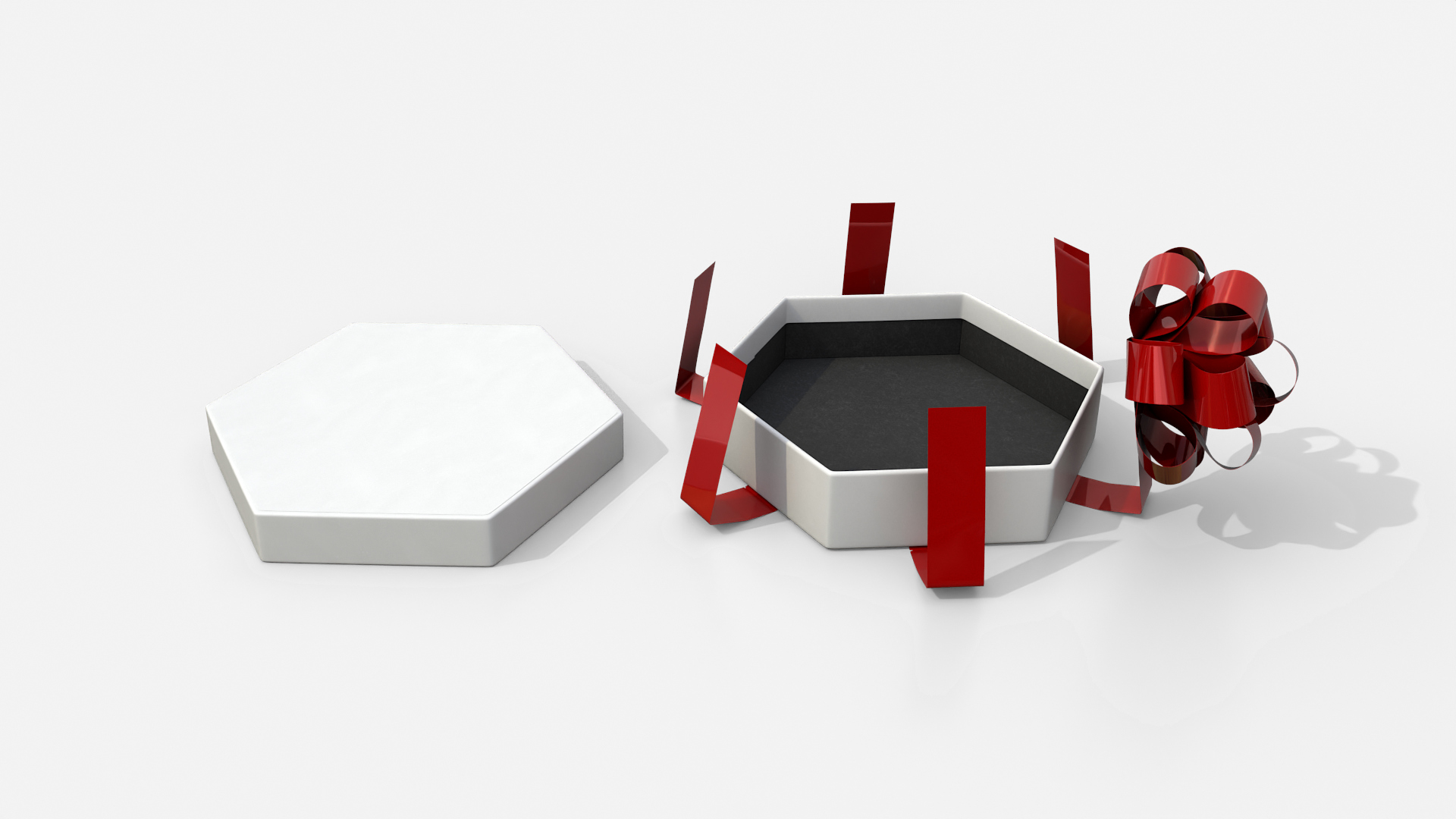 Gift Box - Flat Hexagon with Tied Ribbon Rosette 3D Model