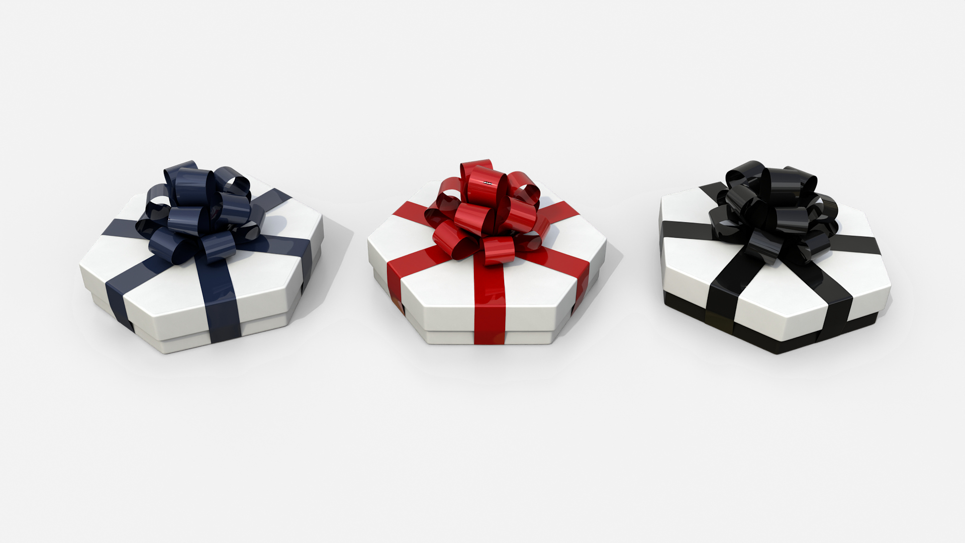 Gift Box - Flat Hexagon with Tied Ribbon Rosette 3D Model