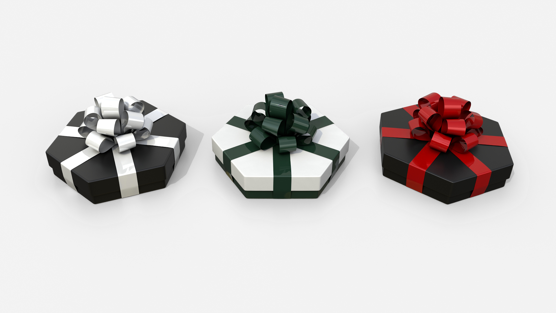 Gift Box - Flat Hexagon with Tied Ribbon Rosette 3D Model