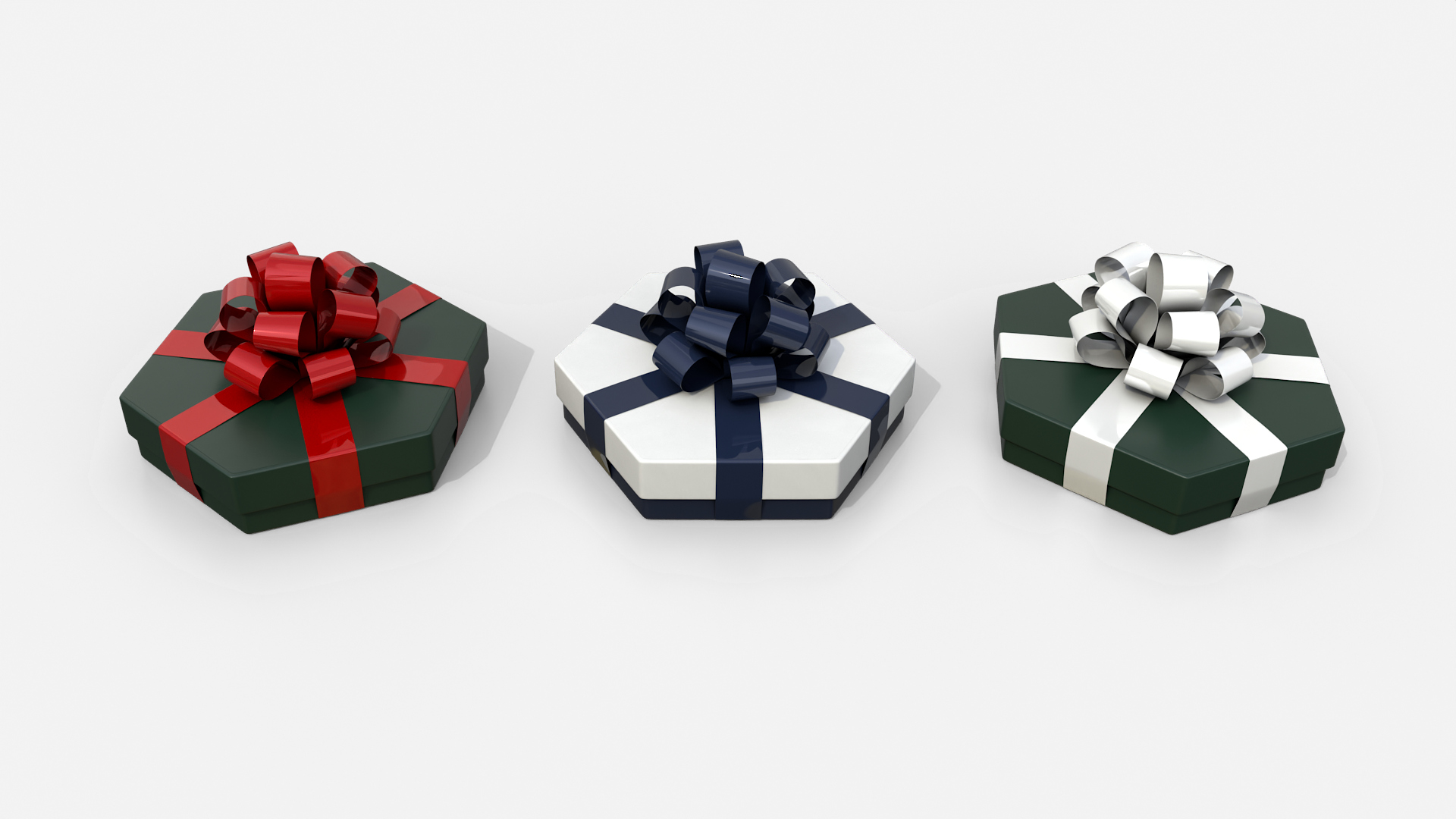 Gift Box - Flat Hexagon with Tied Ribbon Rosette 3D Model