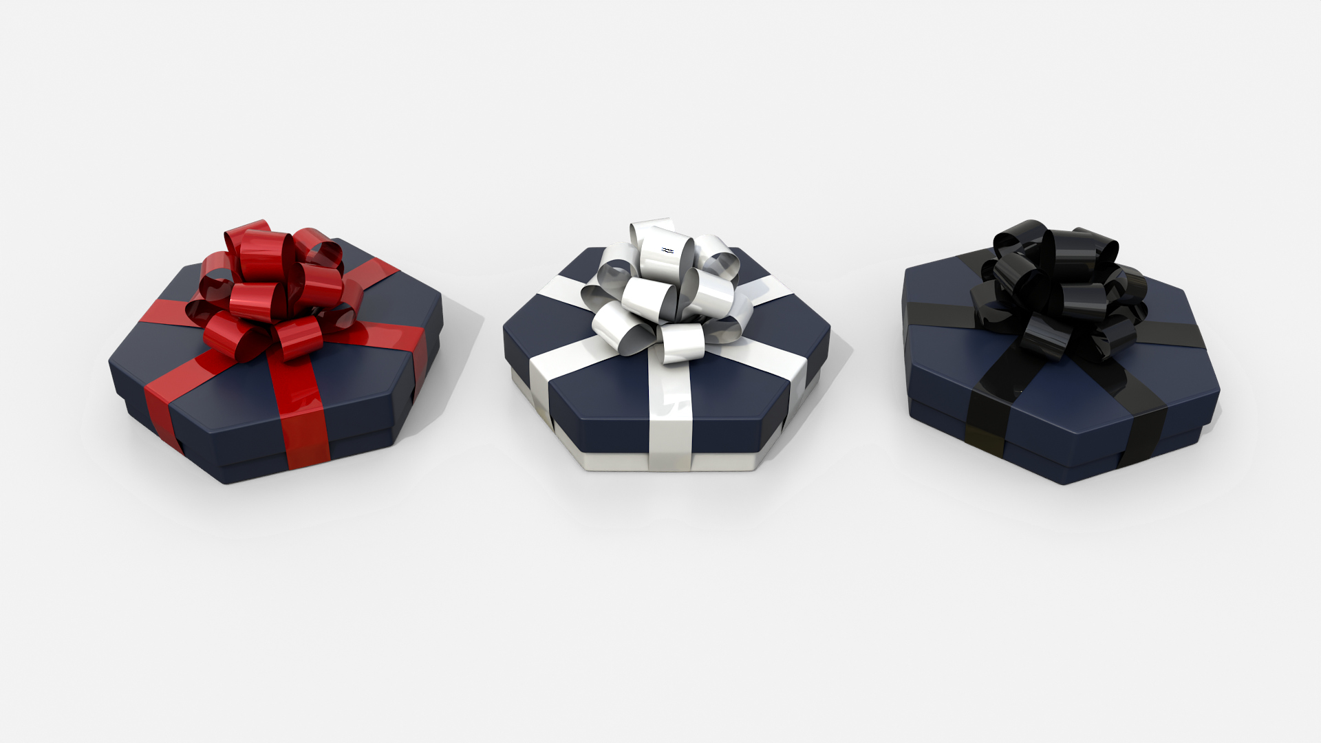 Gift Box - Flat Hexagon with Tied Ribbon Rosette 3D Model
