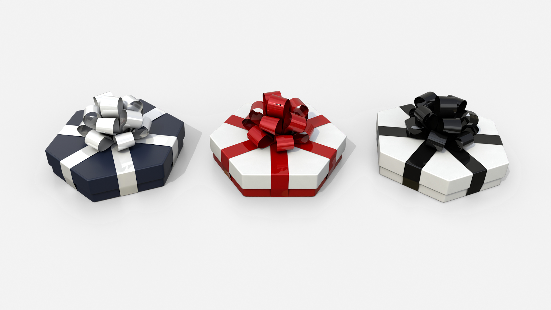 Gift Box - Flat Hexagon with Tied Ribbon Rosette 3D Model