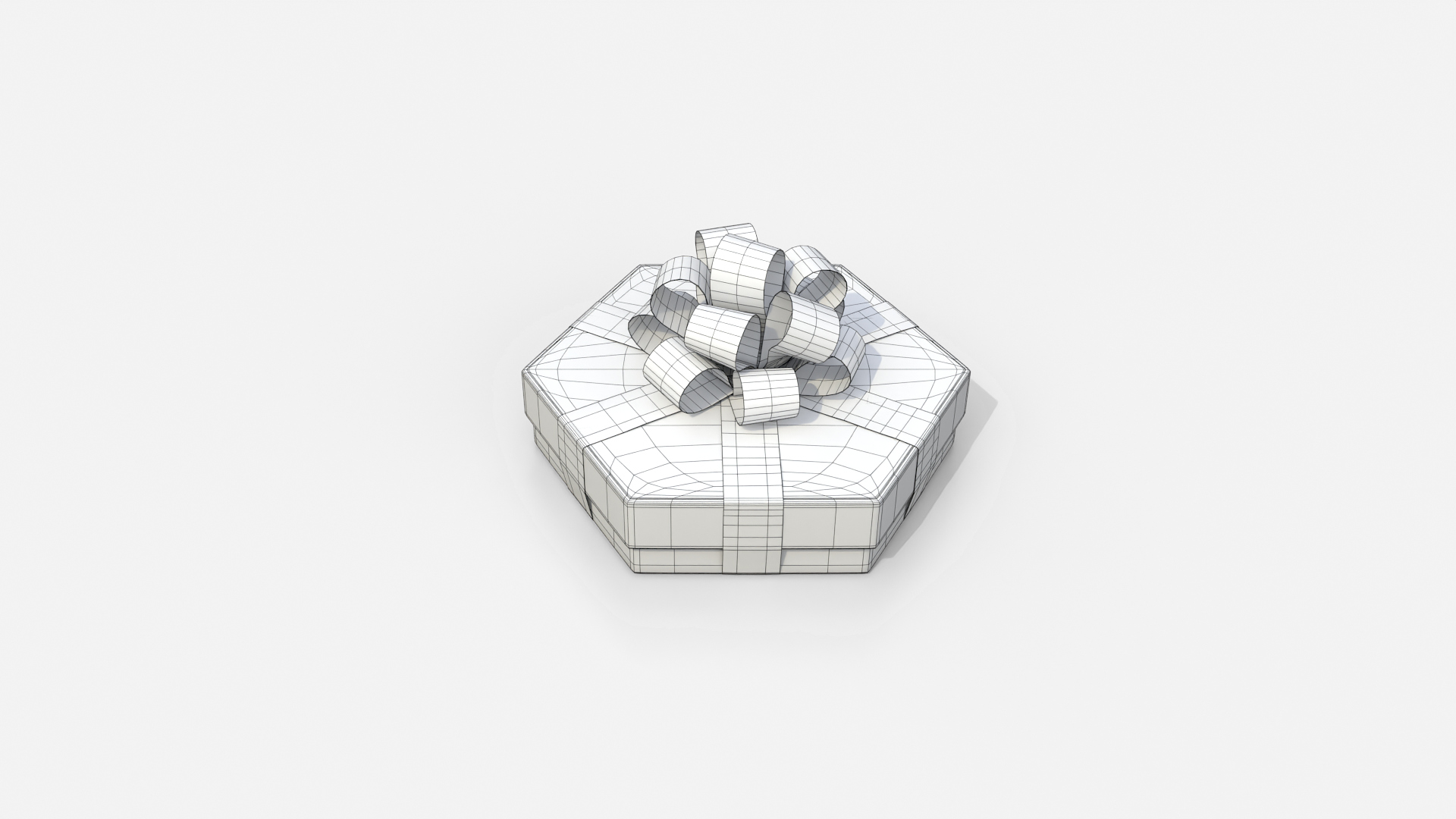 Gift Box - Flat Hexagon with Tied Ribbon Rosette 3D Model