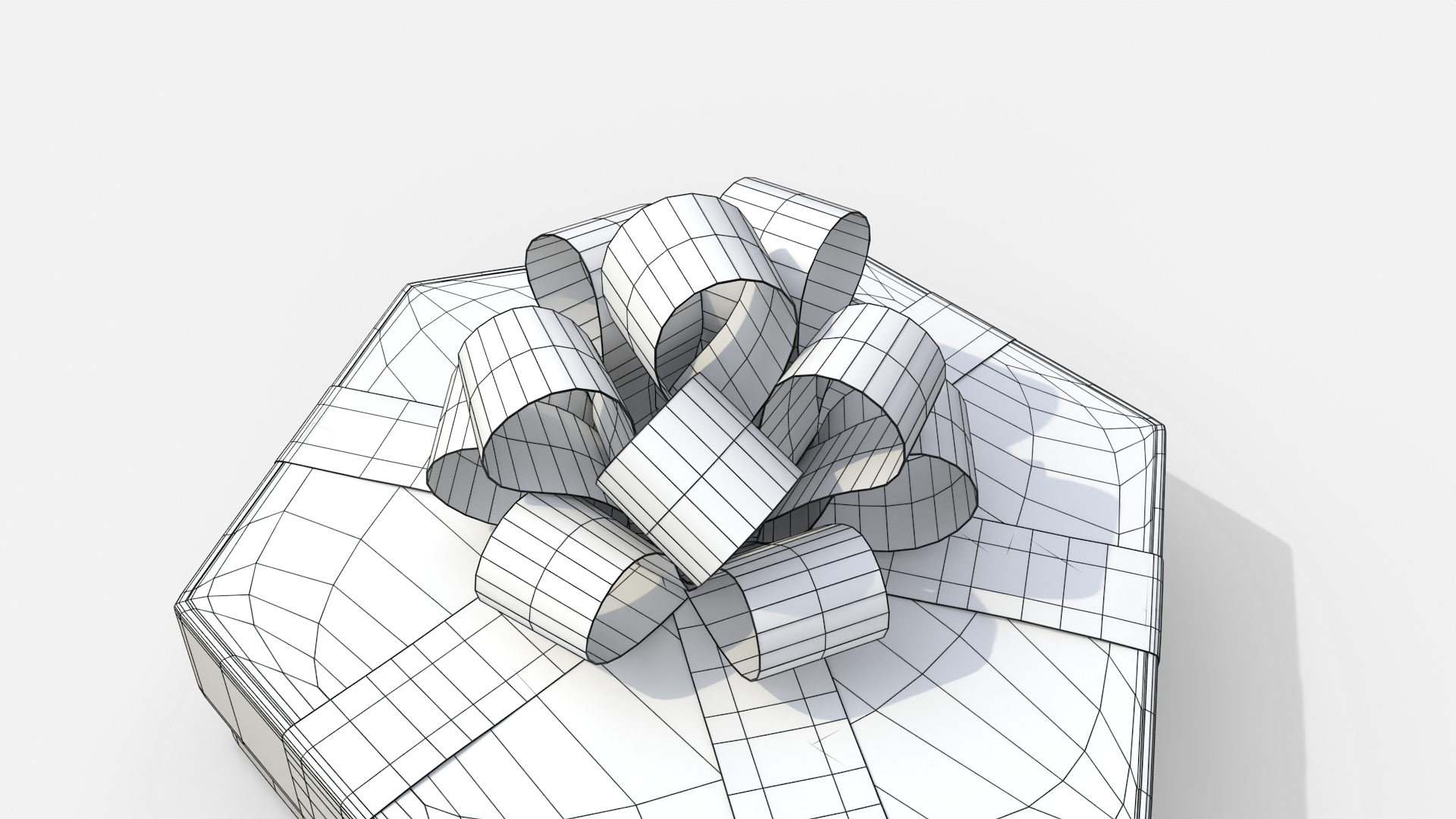 Gift Box - Flat Hexagon with Tied Ribbon Rosette 3D Model