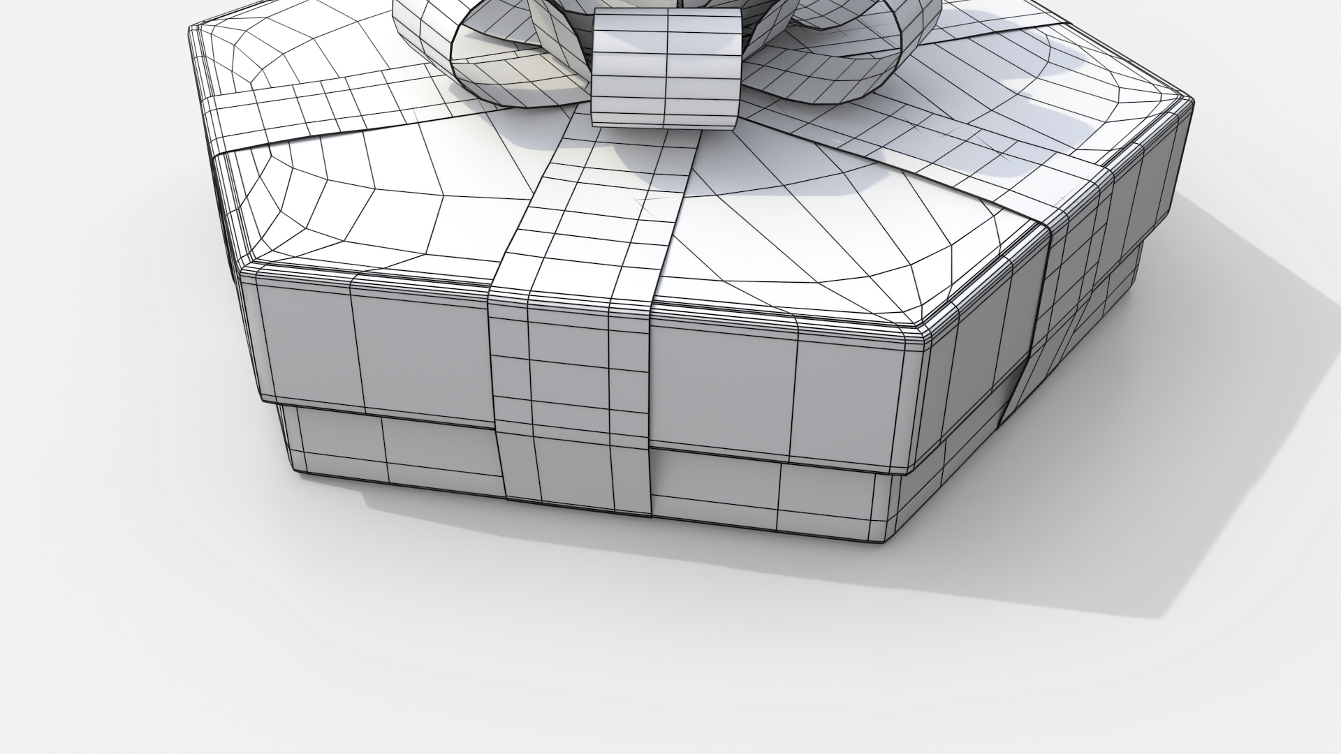 Gift Box - Flat Hexagon with Tied Ribbon Rosette 3D Model