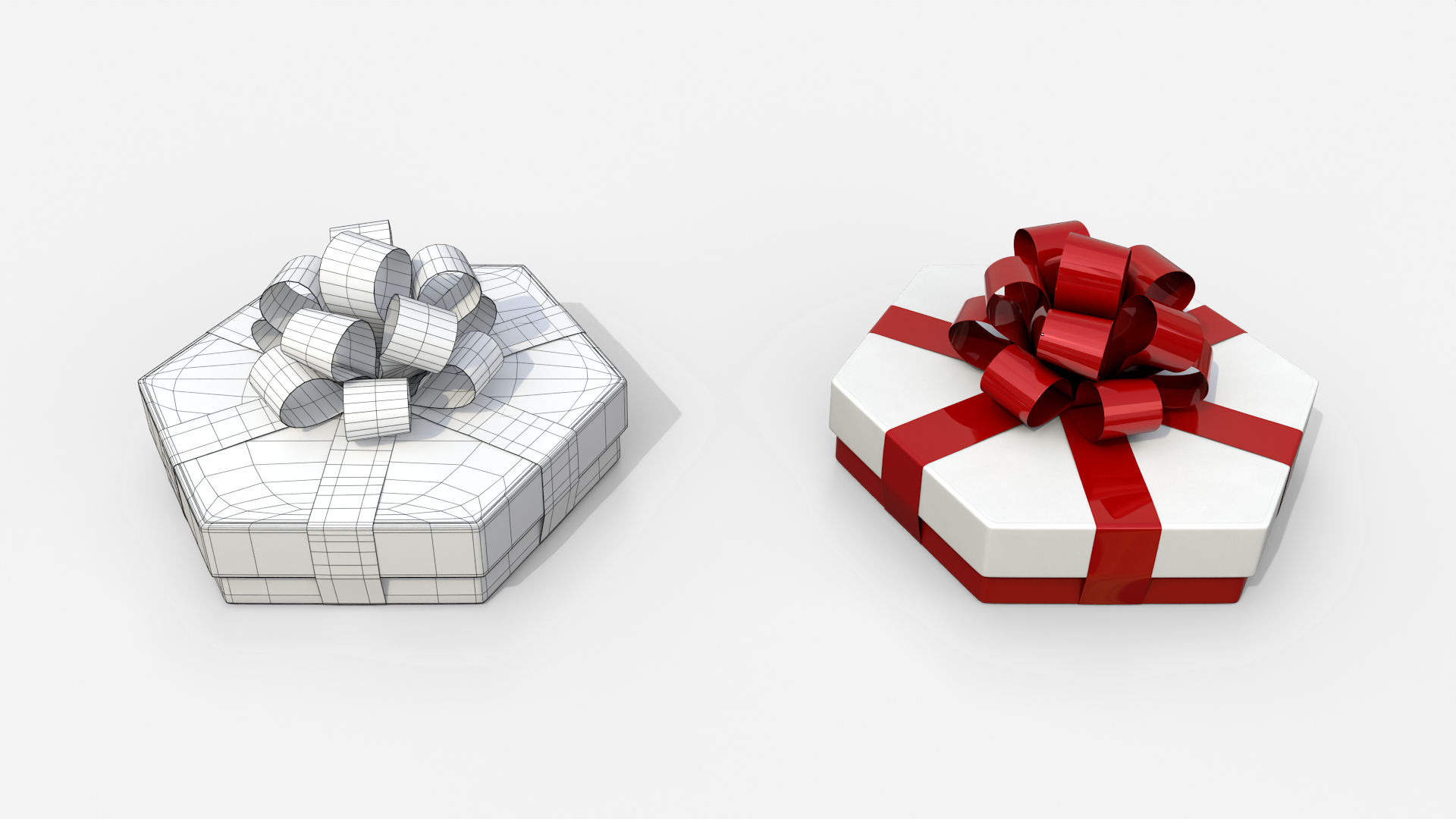Gift Box - Flat Hexagon with Tied Ribbon Rosette 3D Model