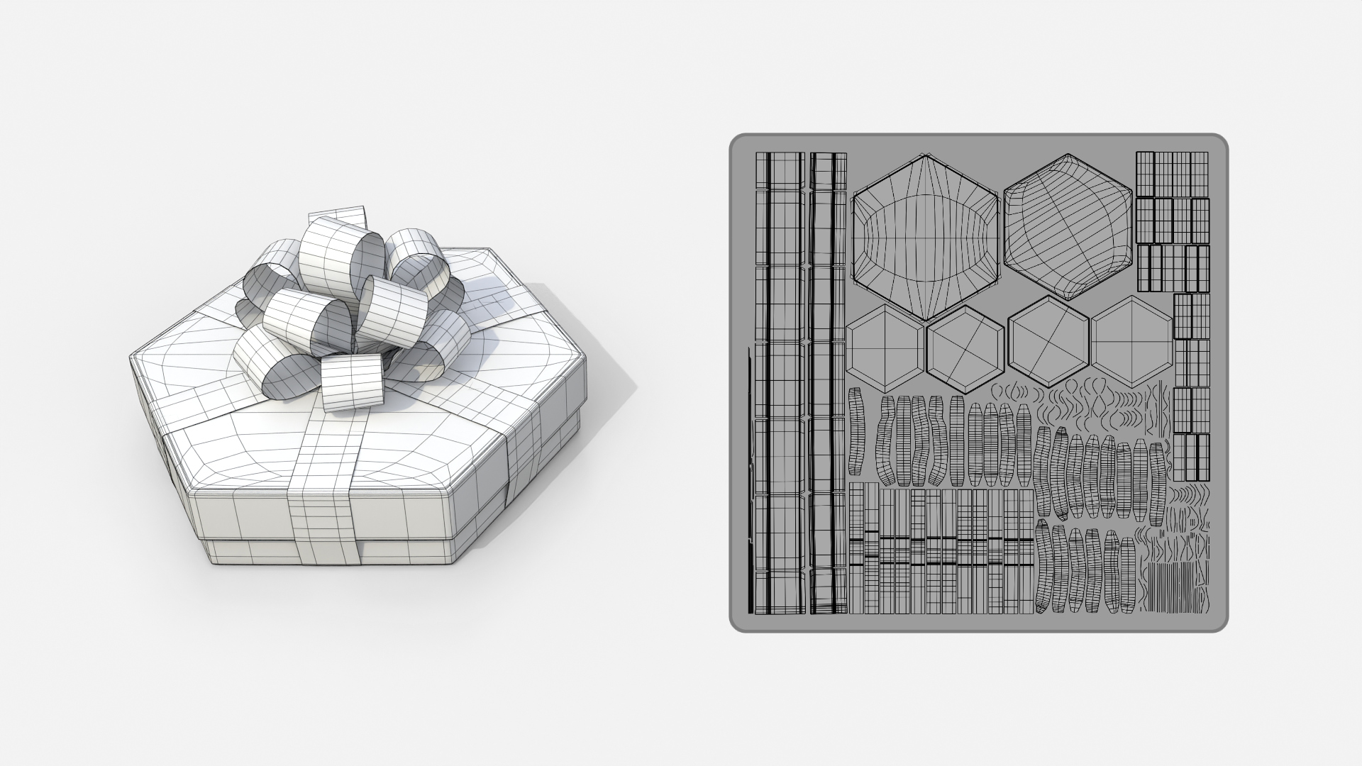 Gift Box - Flat Hexagon with Tied Ribbon Rosette 3D Model