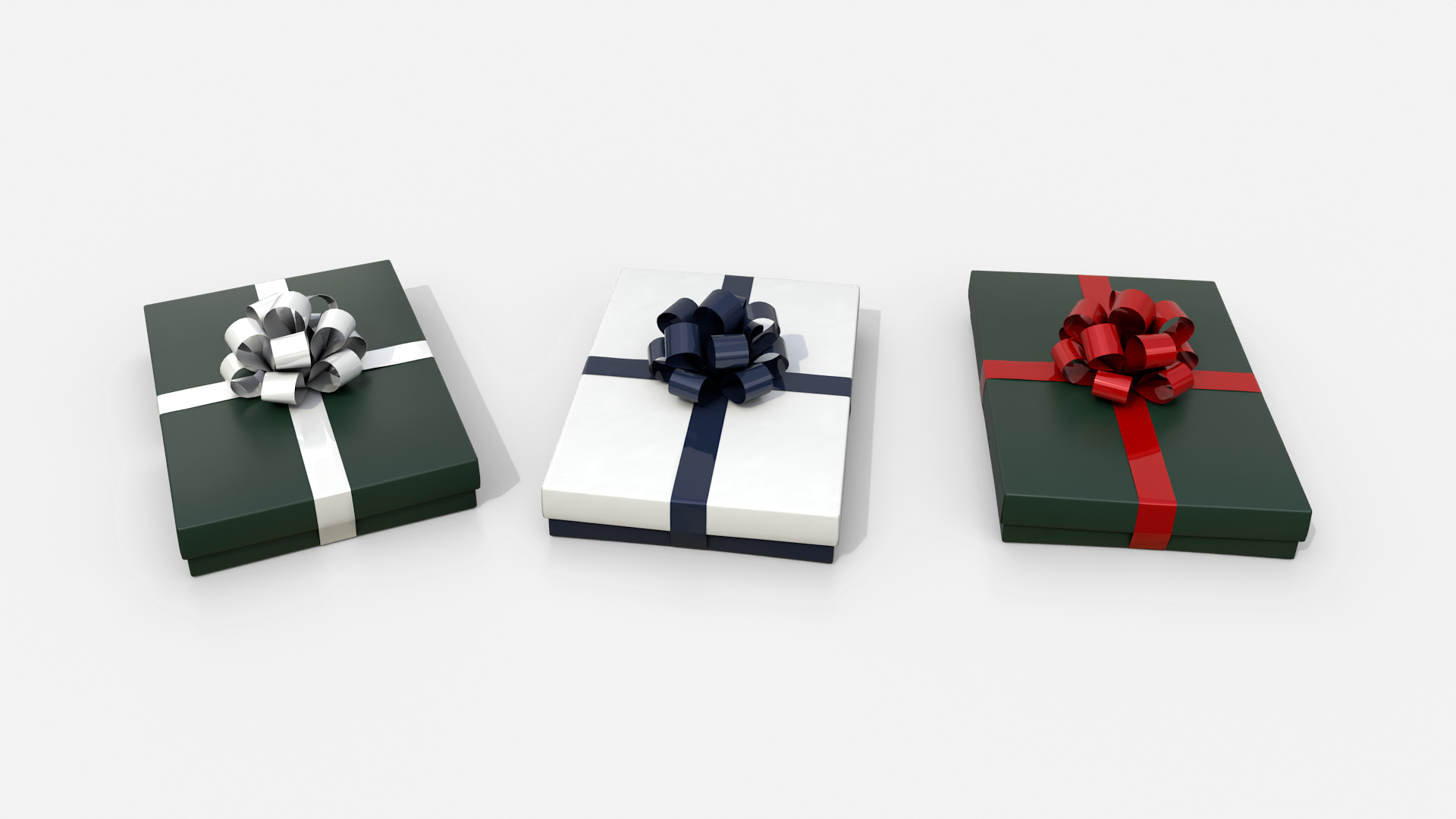 Gift Box - Flat Rectangular with Tied Ribbon Rosette 3D Model