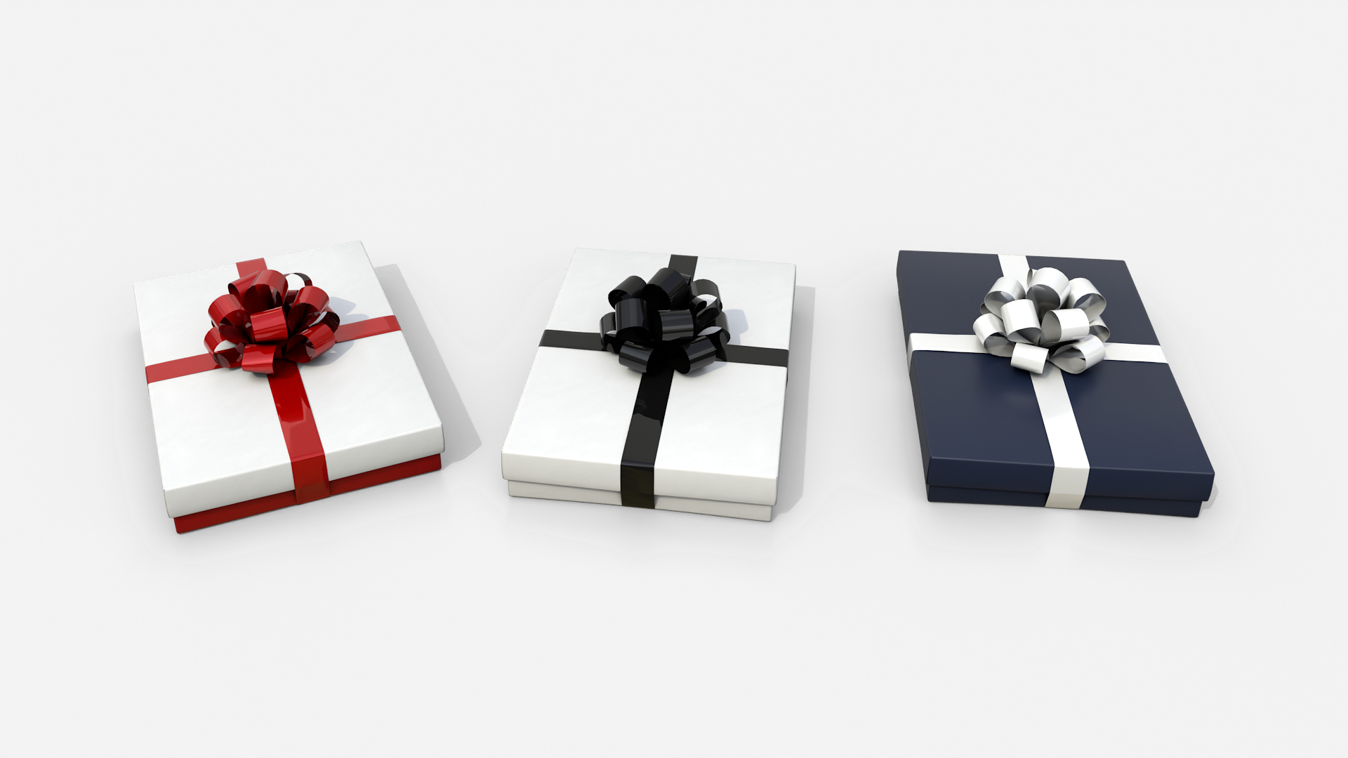 Gift Box - Flat Rectangular with Tied Ribbon Rosette 3D Model