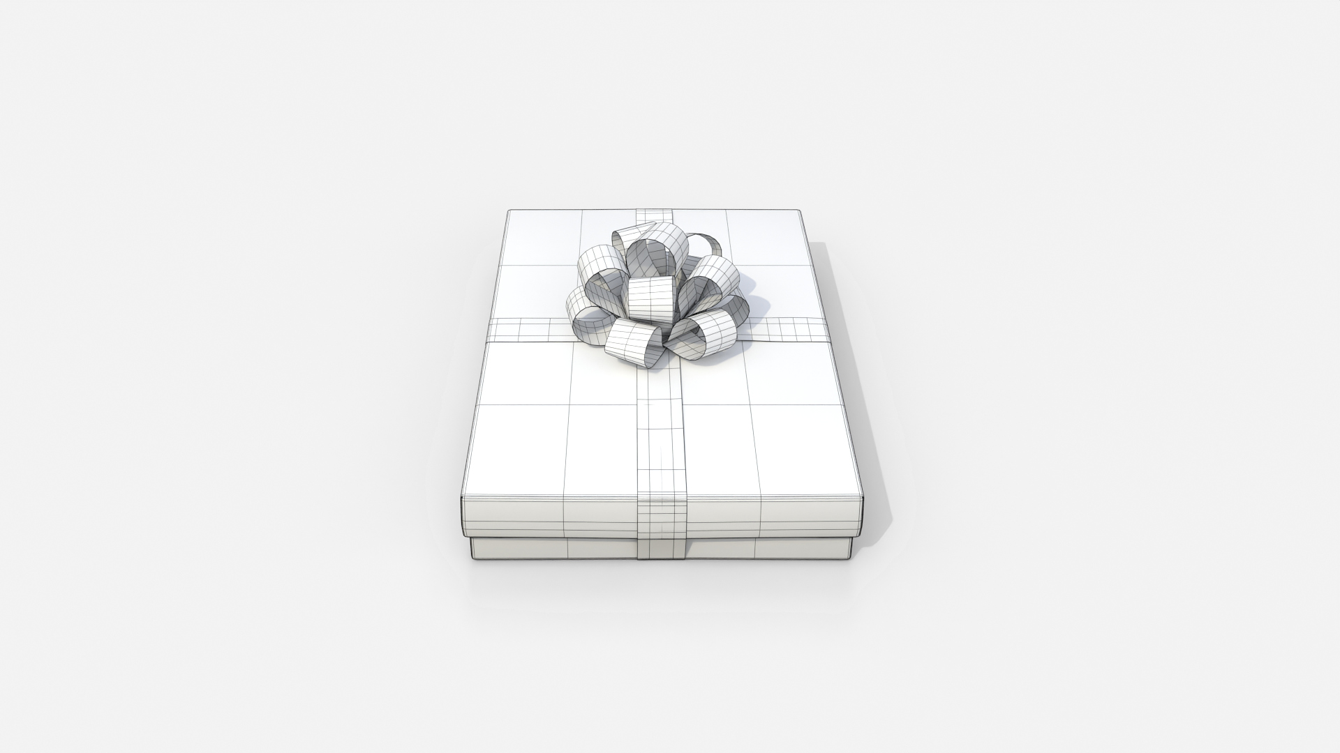 Gift Box - Flat Rectangular with Tied Ribbon Rosette 3D Model