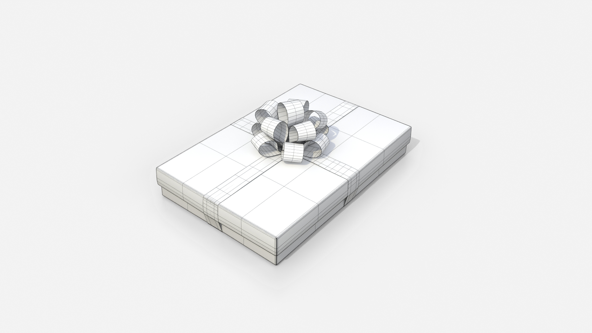 Gift Box - Flat Rectangular with Tied Ribbon Rosette 3D Model