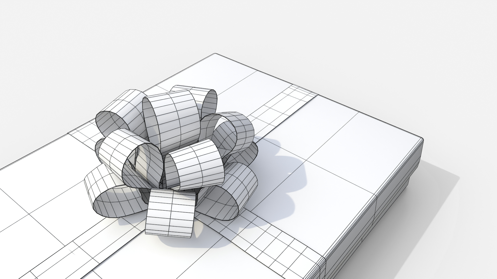 Gift Box - Flat Rectangular with Tied Ribbon Rosette 3D Model