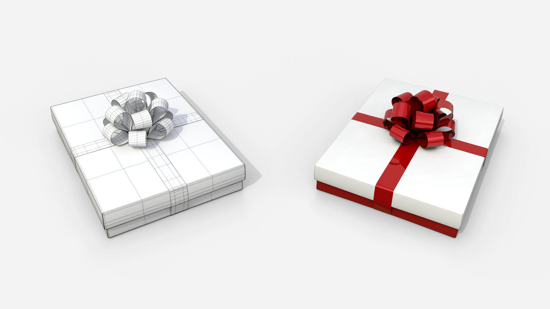 Gift Box - Flat Rectangular with Tied Ribbon Rosette 3D Model
