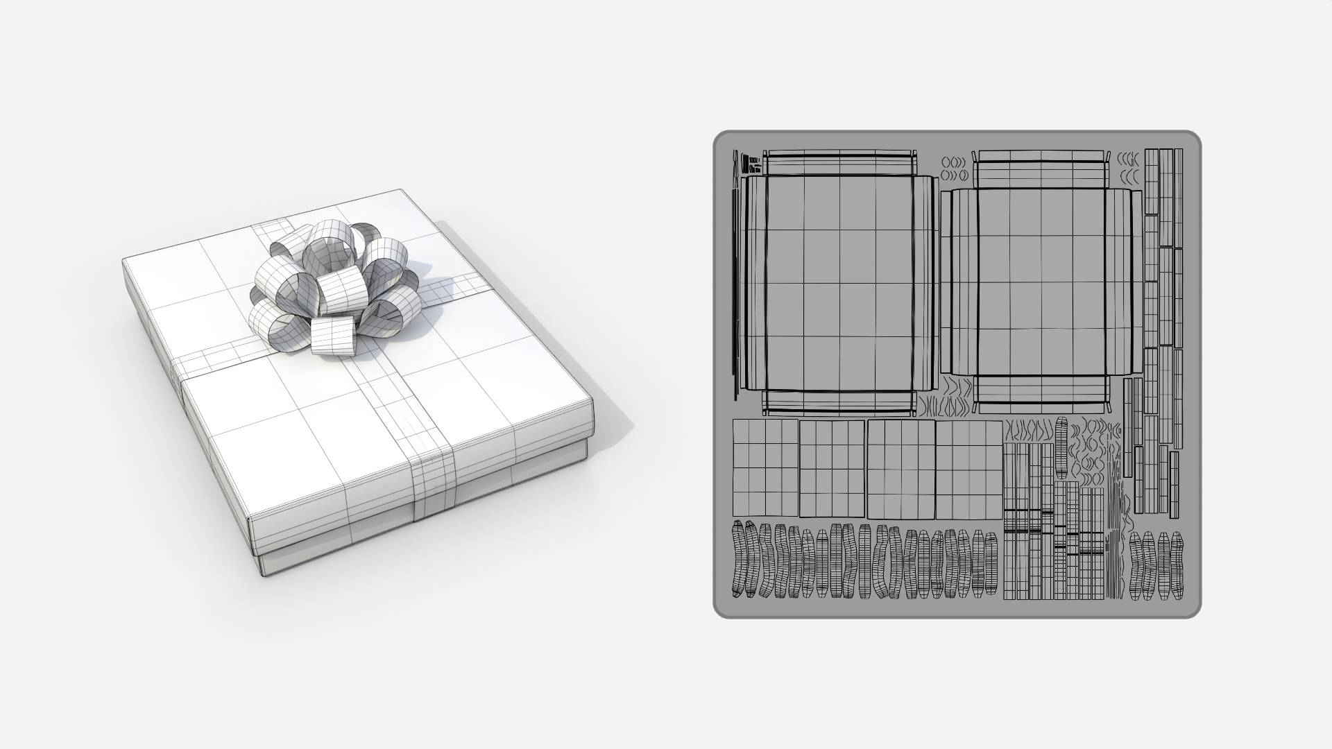 Gift Box - Flat Rectangular with Tied Ribbon Rosette 3D Model
