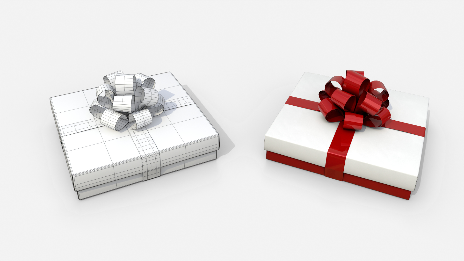Gift Box - Flat Regular with Tied Ribbon Rosette 3D Model