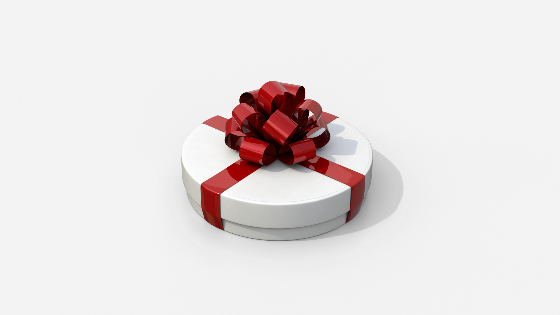 Gift Box - Flat Round with Tied Ribbon Rosette 3D Model