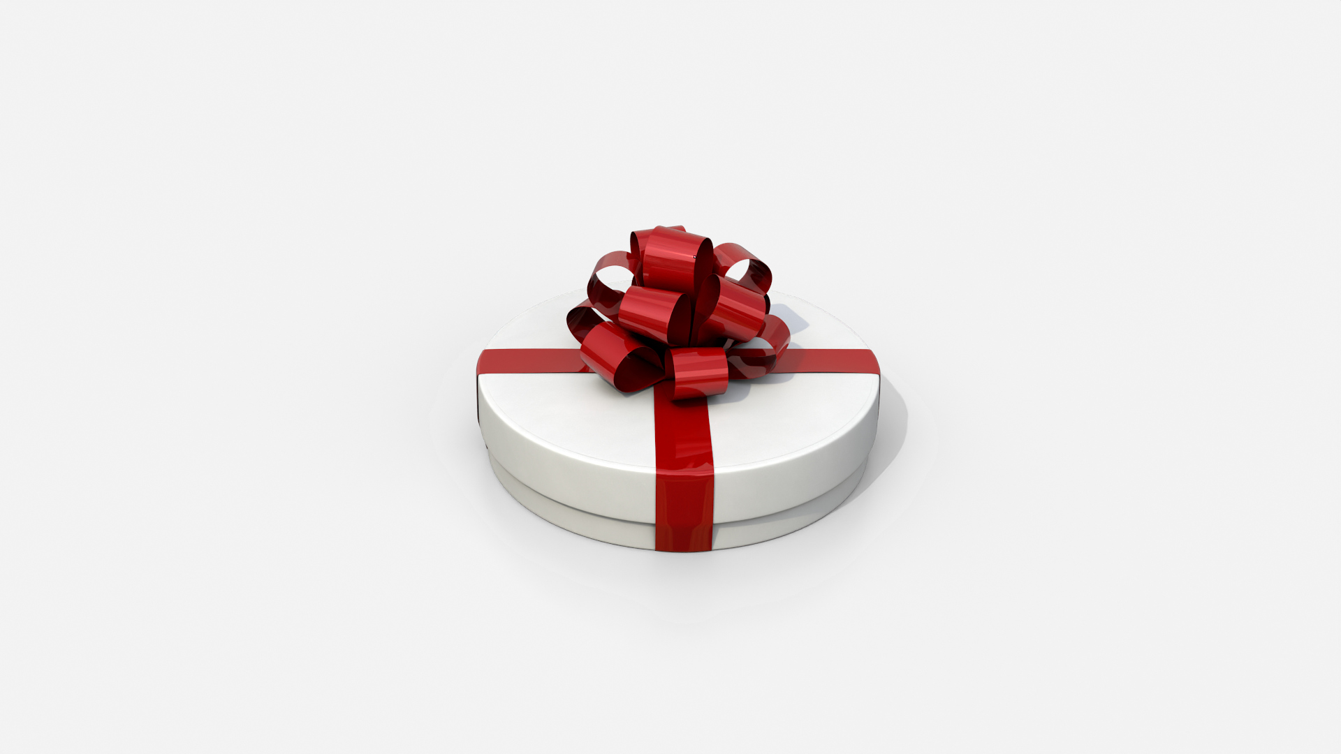 Gift Box - Flat Round with Tied Ribbon Rosette 3D Model