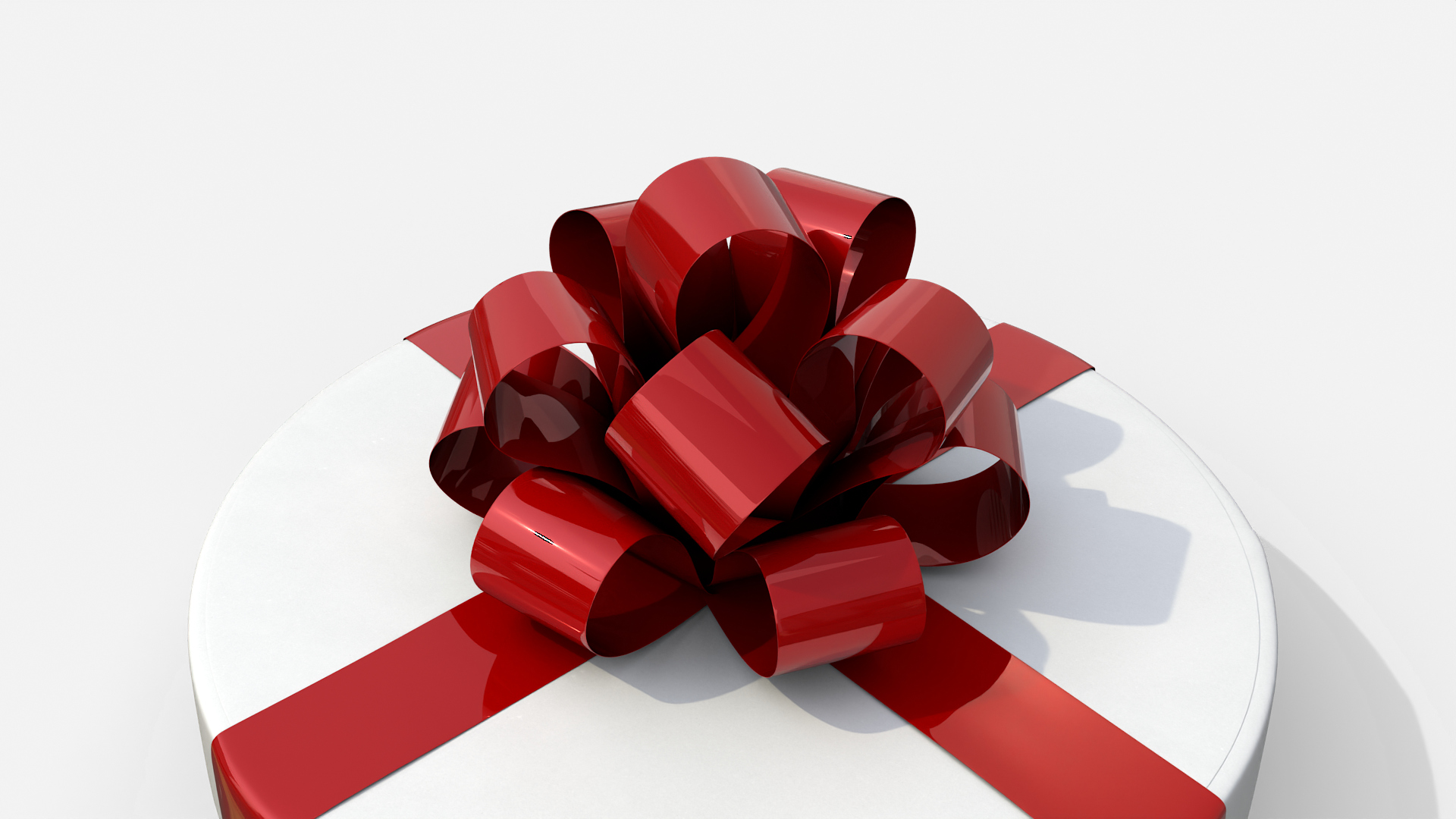 Gift Box - Flat Round with Tied Ribbon Rosette 3D Model