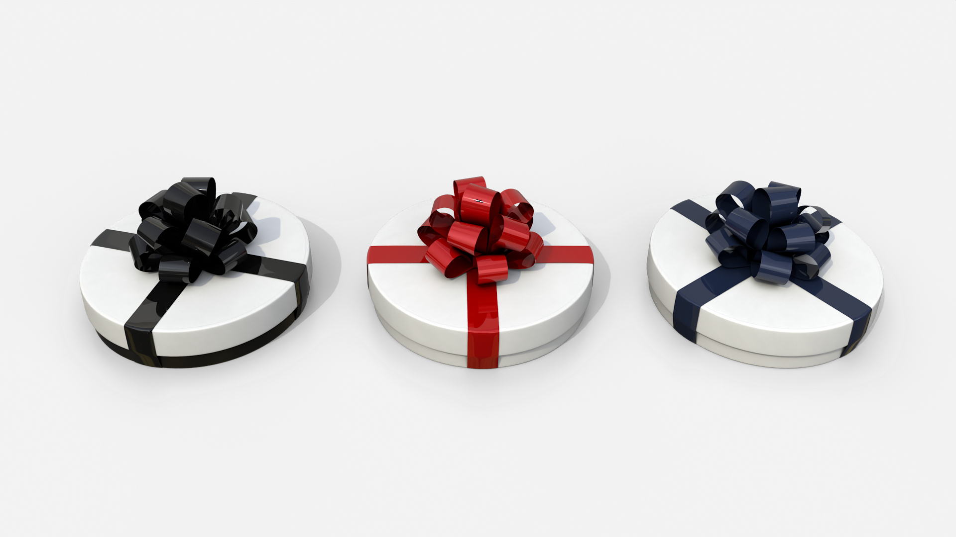 Gift Box - Flat Round with Tied Ribbon Rosette 3D Model
