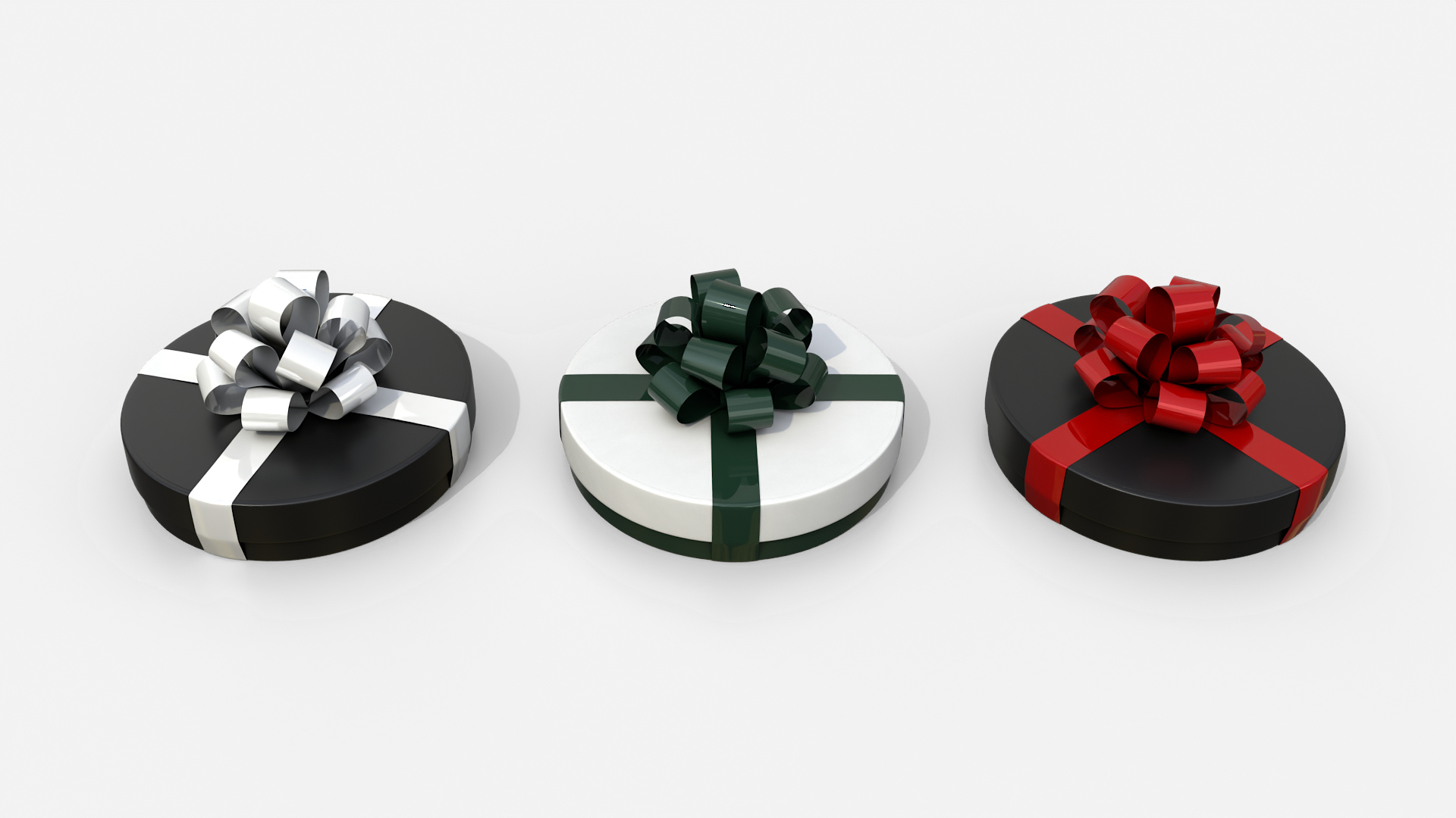 Gift Box - Flat Round with Tied Ribbon Rosette 3D Model
