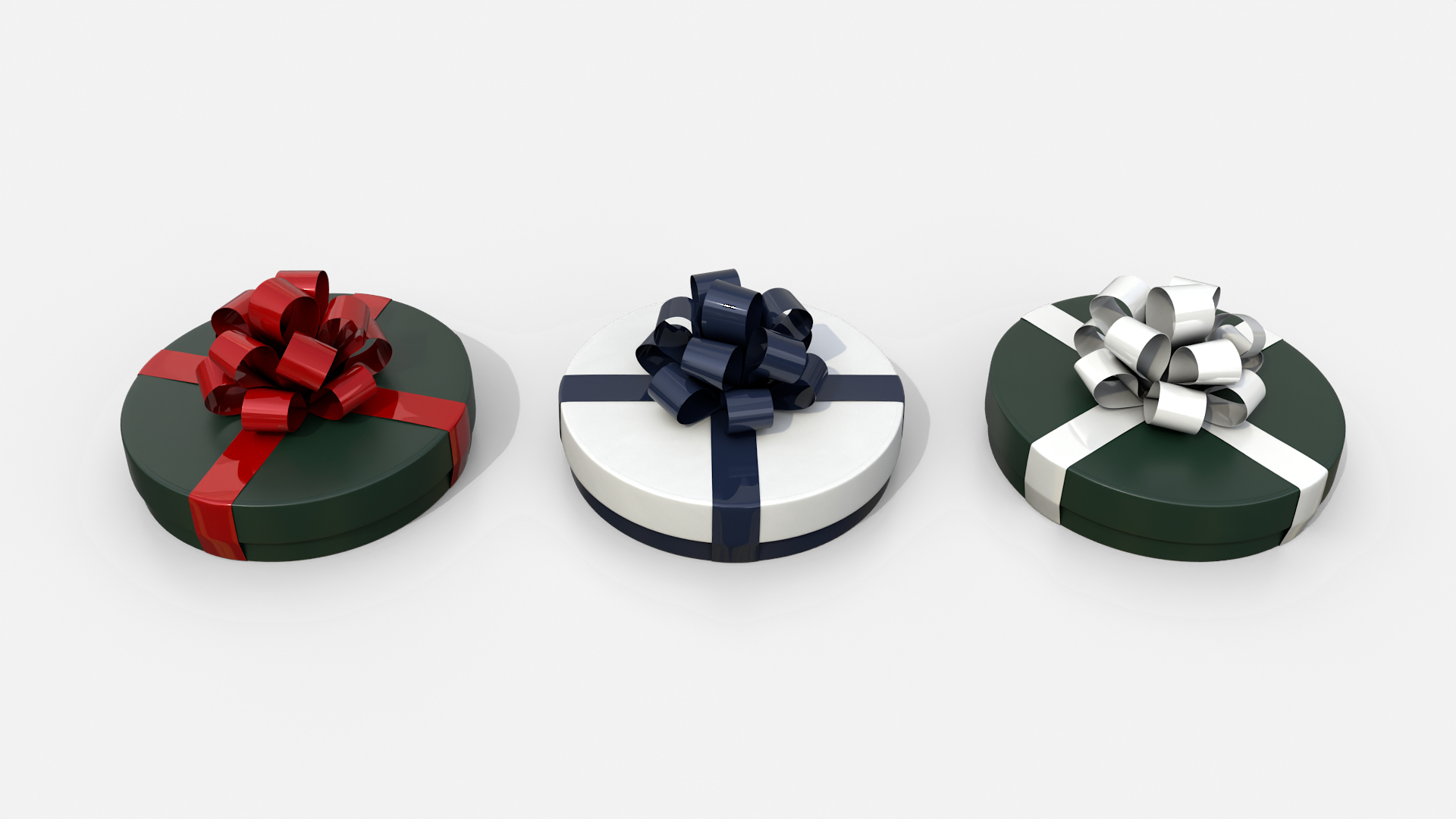 Gift Box - Flat Round with Tied Ribbon Rosette 3D Model