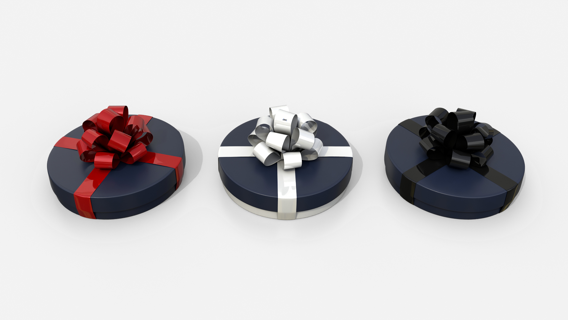Gift Box - Flat Round with Tied Ribbon Rosette 3D Model