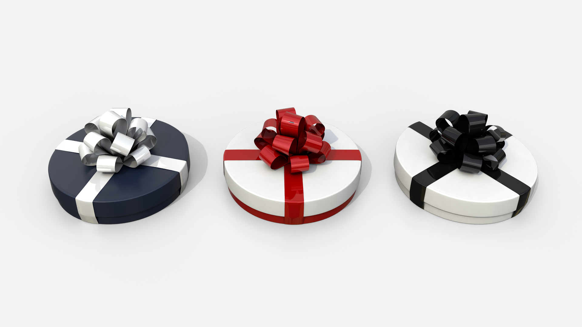 Gift Box - Flat Round with Tied Ribbon Rosette 3D Model