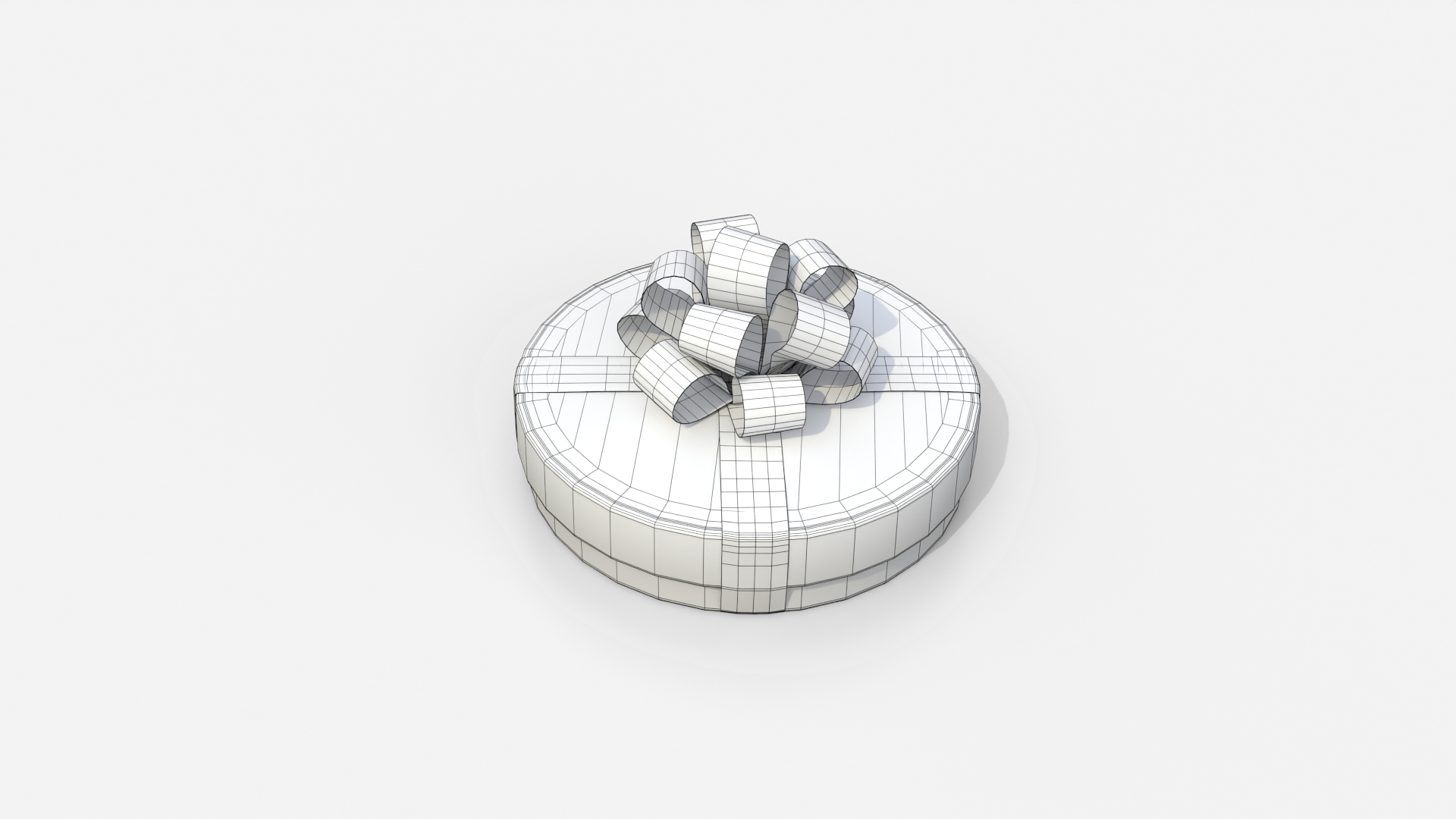 Gift Box - Flat Round with Tied Ribbon Rosette 3D Model